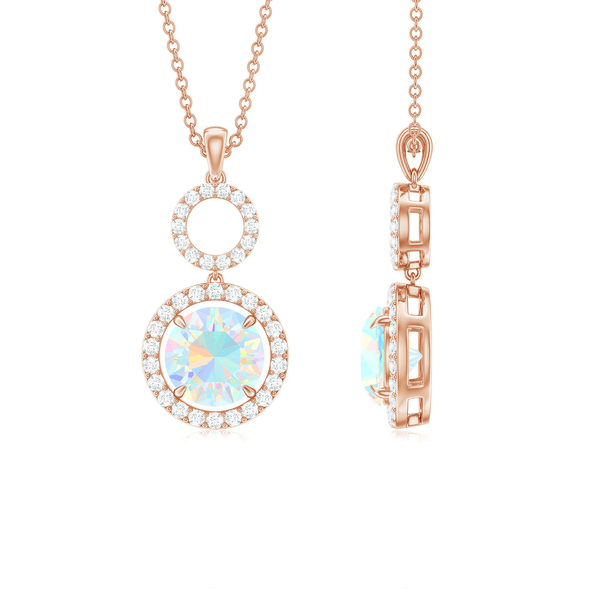 Natural Ethiopian Opal Drop Pendant Necklace with Diamond AAA - Rosec Jewels