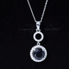 Lab Grown Blue Sapphire Halo Pendant with Moissanite AAAA - Rosec Jewels