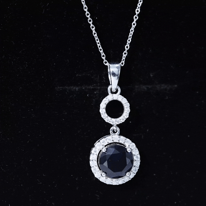 Lab Grown Blue Sapphire Halo Pendant with Moissanite AAAA - Rosec Jewels