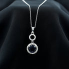 Lab Grown Blue Sapphire Halo Pendant with Moissanite AAAA - Rosec Jewels