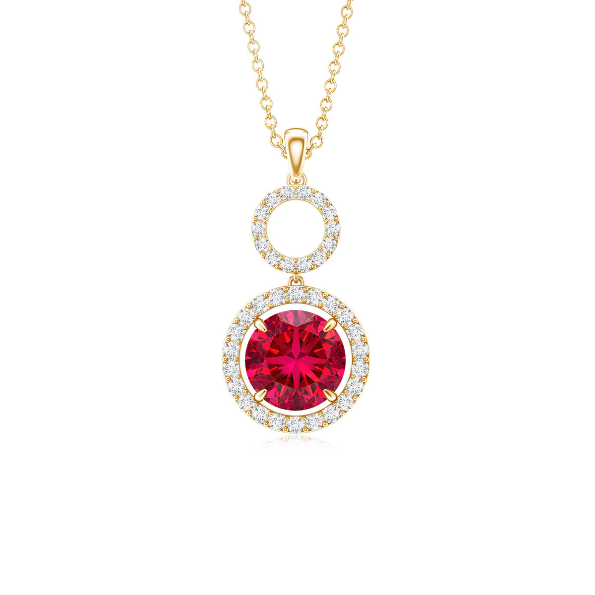 Lab Grown Ruby and Diamond Halo Dangle Pendant Necklace AAAA - Rosec Jewels