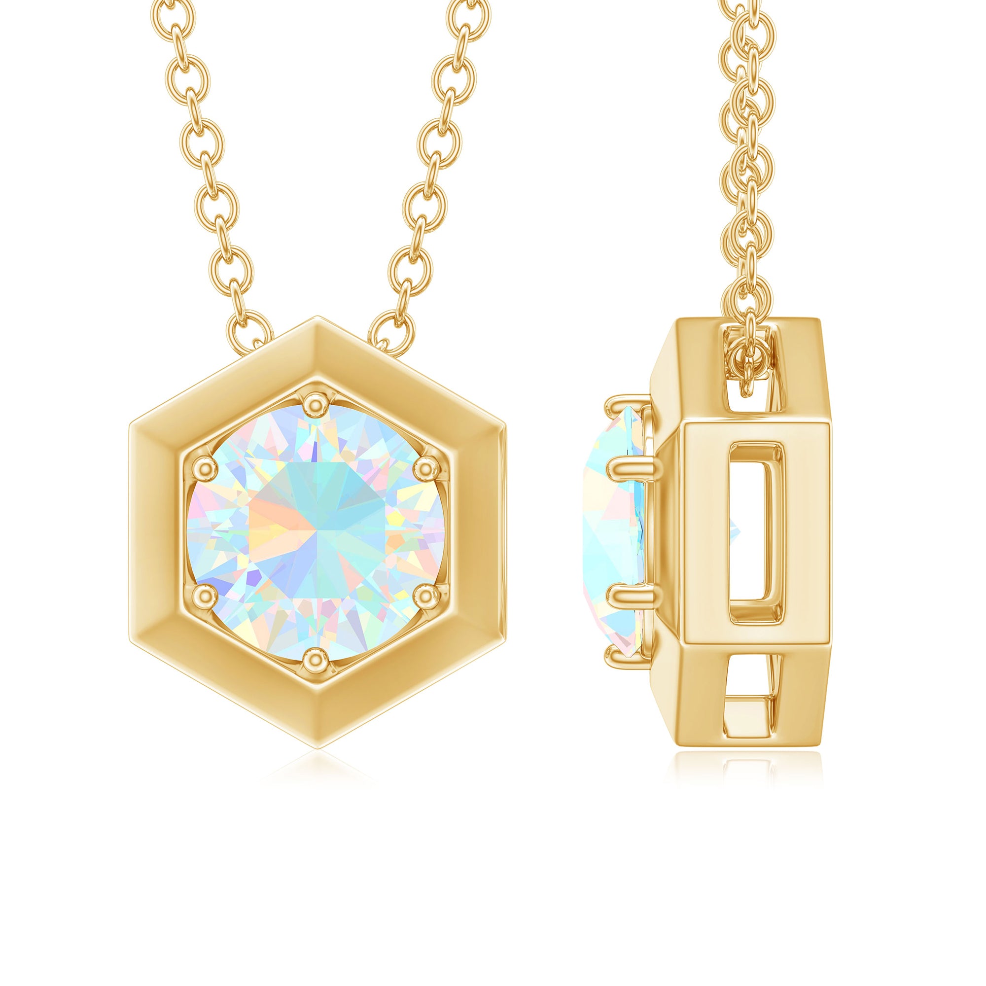 Solitaire Ethiopian Opal Hexagon Pendant Necklace AAA - Rosec Jewels