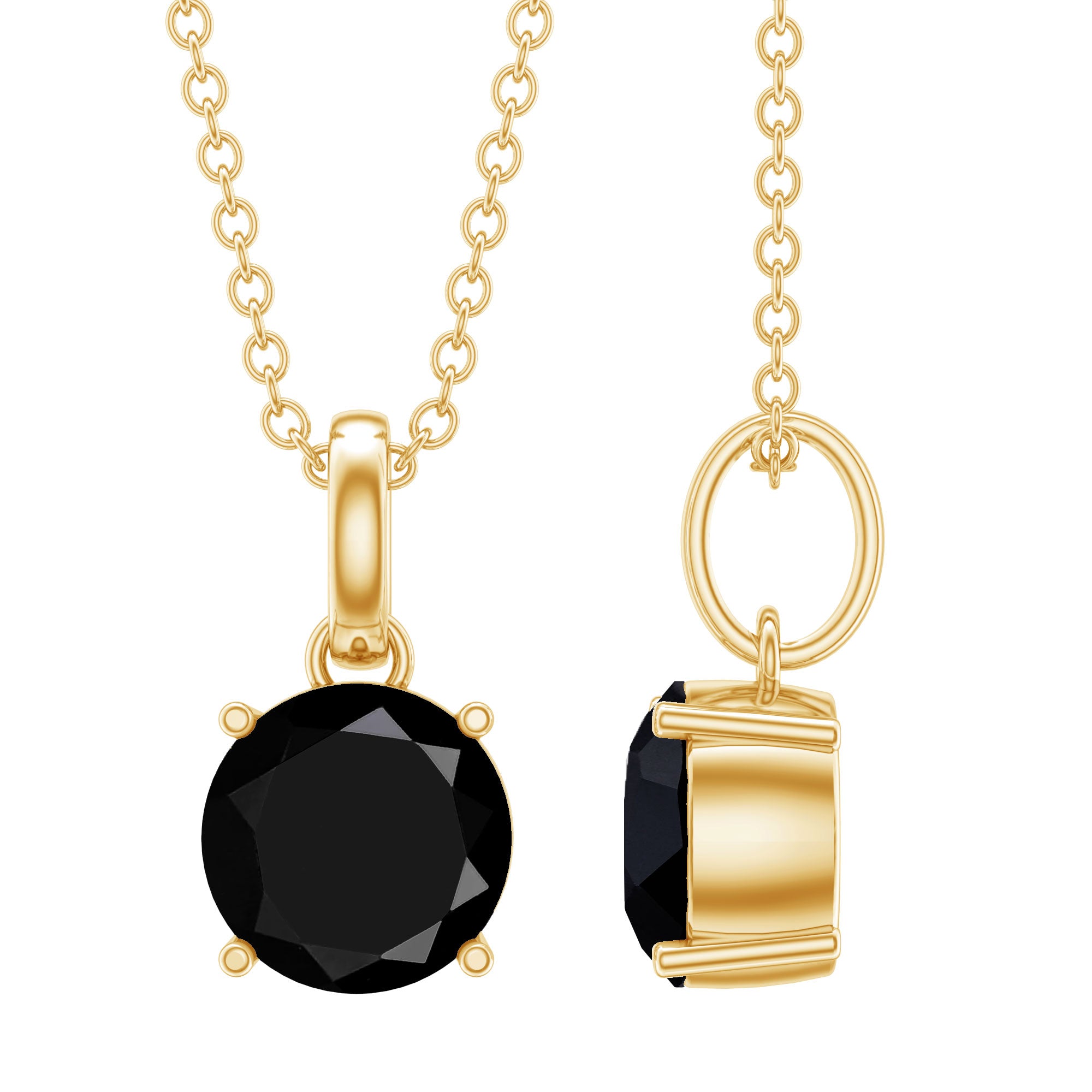 Natural Black Diamond Solitaire Necklace with Silver Chain