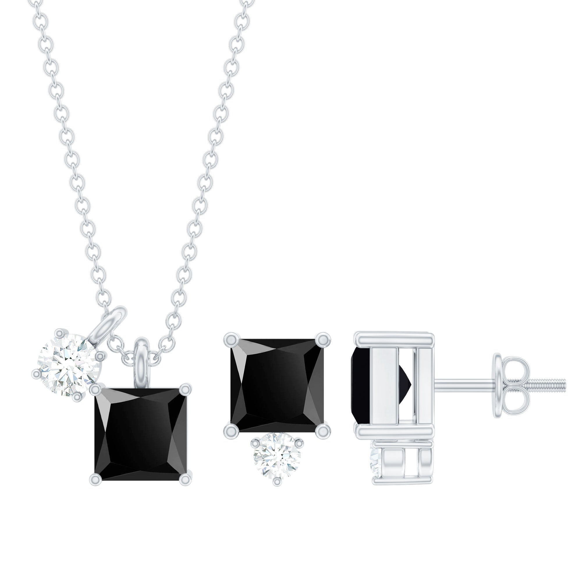 Princess Cut Black Onyx Jewelry Set with Diamond