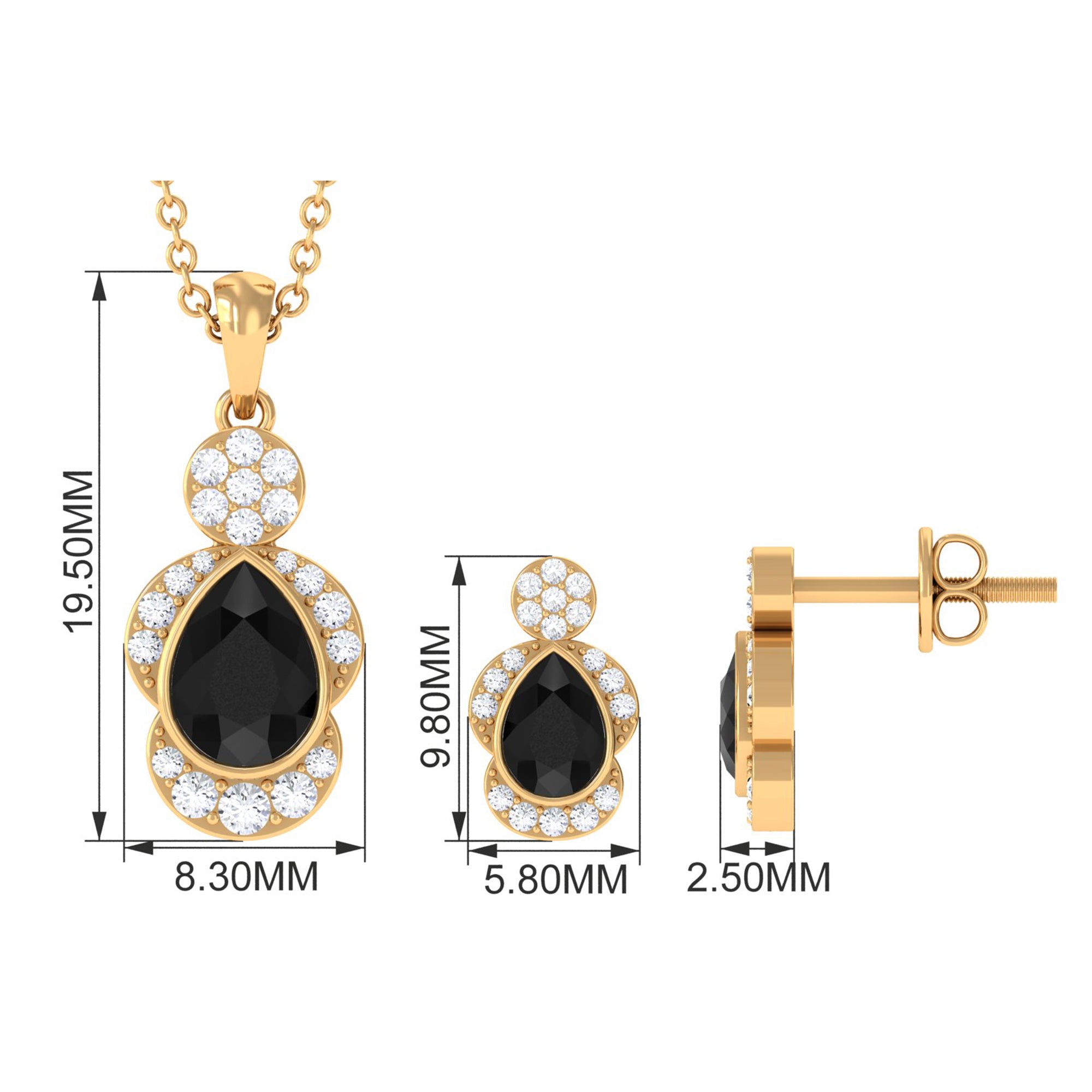 1.50 CT Black Onyx Dangle Jewelry Set with Diamond Stones Black Onyx - ( AAA ) - Quality - Rosec Jewels
