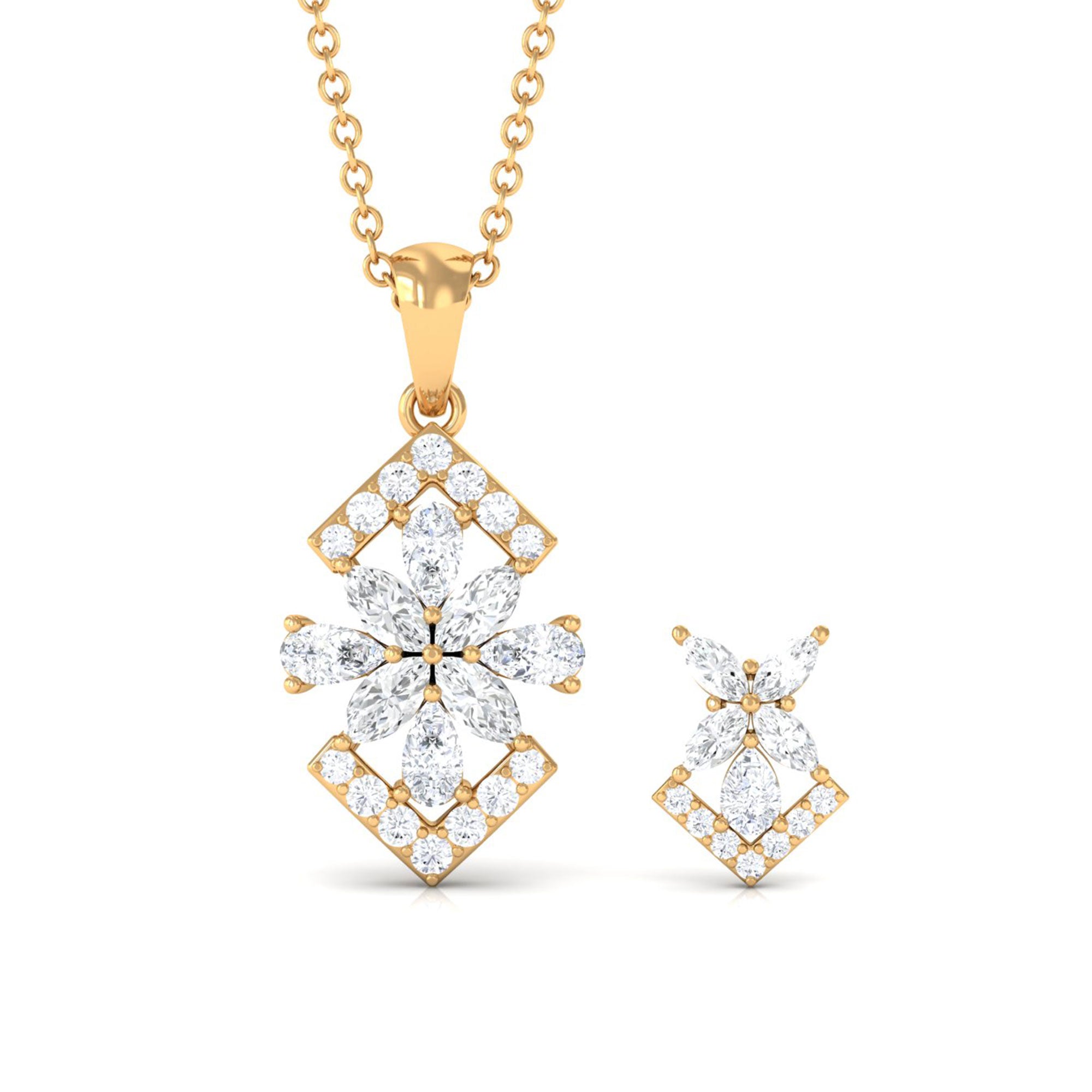 Genuine Diamond Flower Necklace and Earrings Set with Certificate Natural - ( HI-SI ) - Rosec Jewels