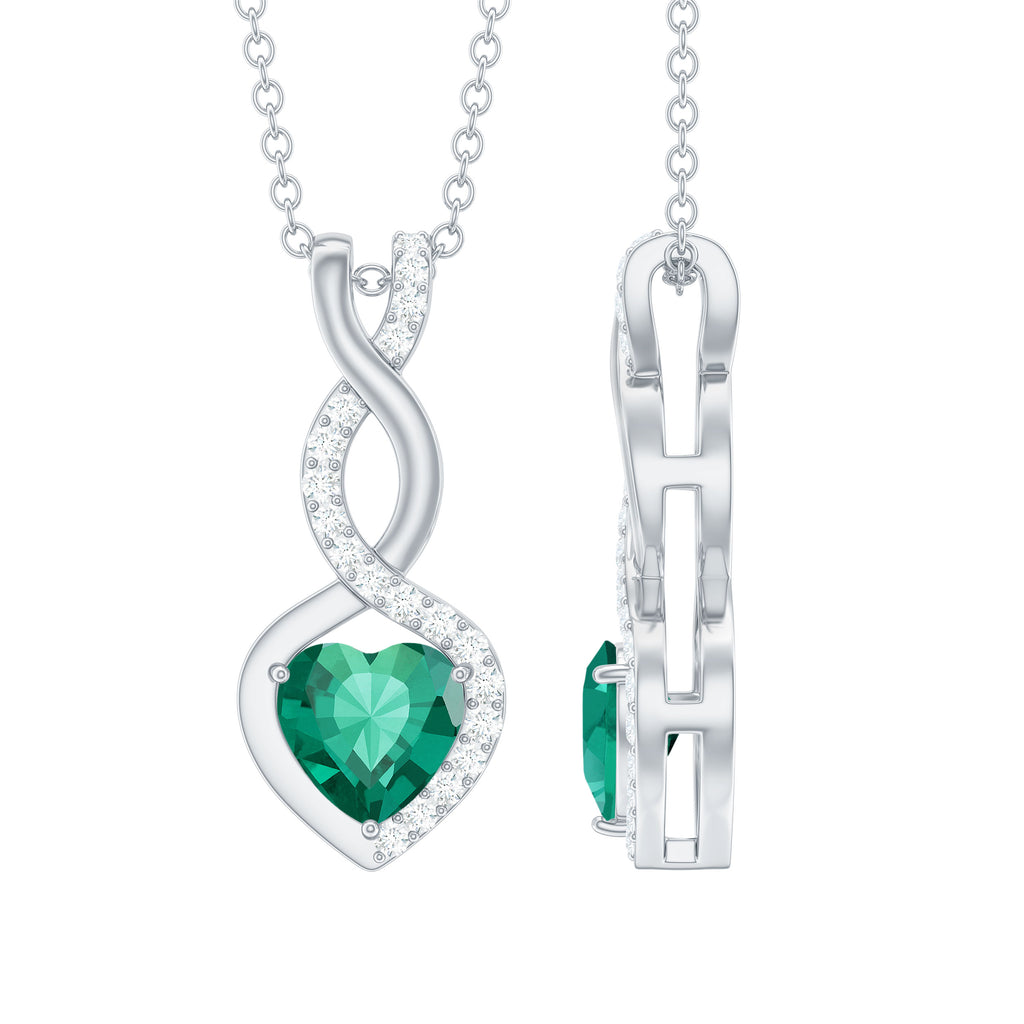 Lab Created Emerald and Moissanite Infinity Heart Pendant
