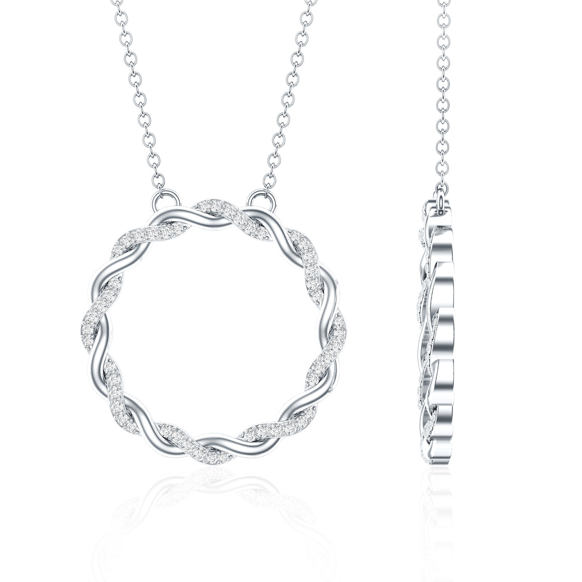 Diamond Twisted Eternity Necklace in Pave Setting Natural - ( HI-SI ) - Rosec Jewels