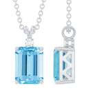 Rosec Jewels-Natural 6X8mm Emerald Cut Aquamarine Pendant with Silver Chain