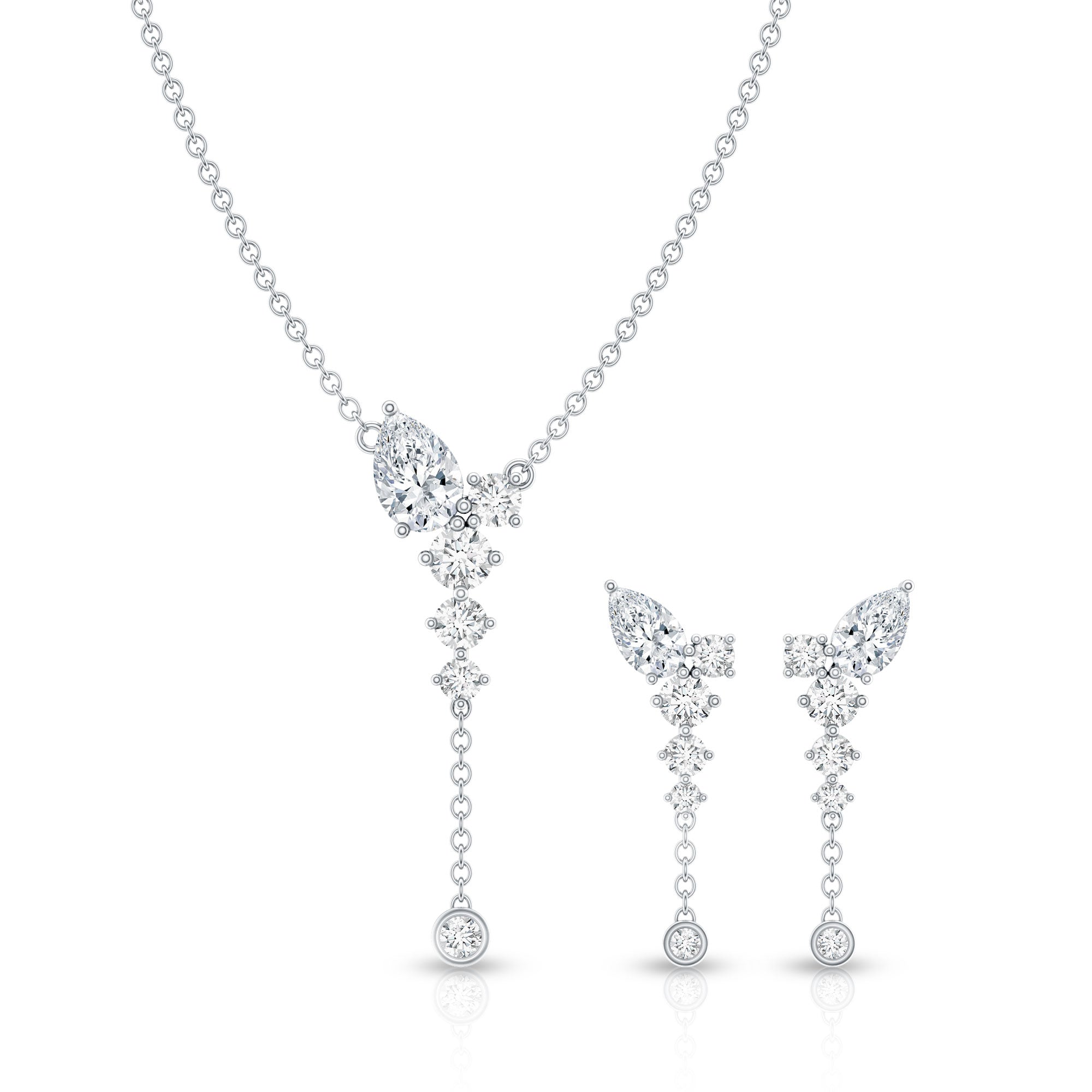 Certified Lab Grown Diamond Designer Necklace and Earrings Set Lab - ( EF-VS ) - Rosec Jewels