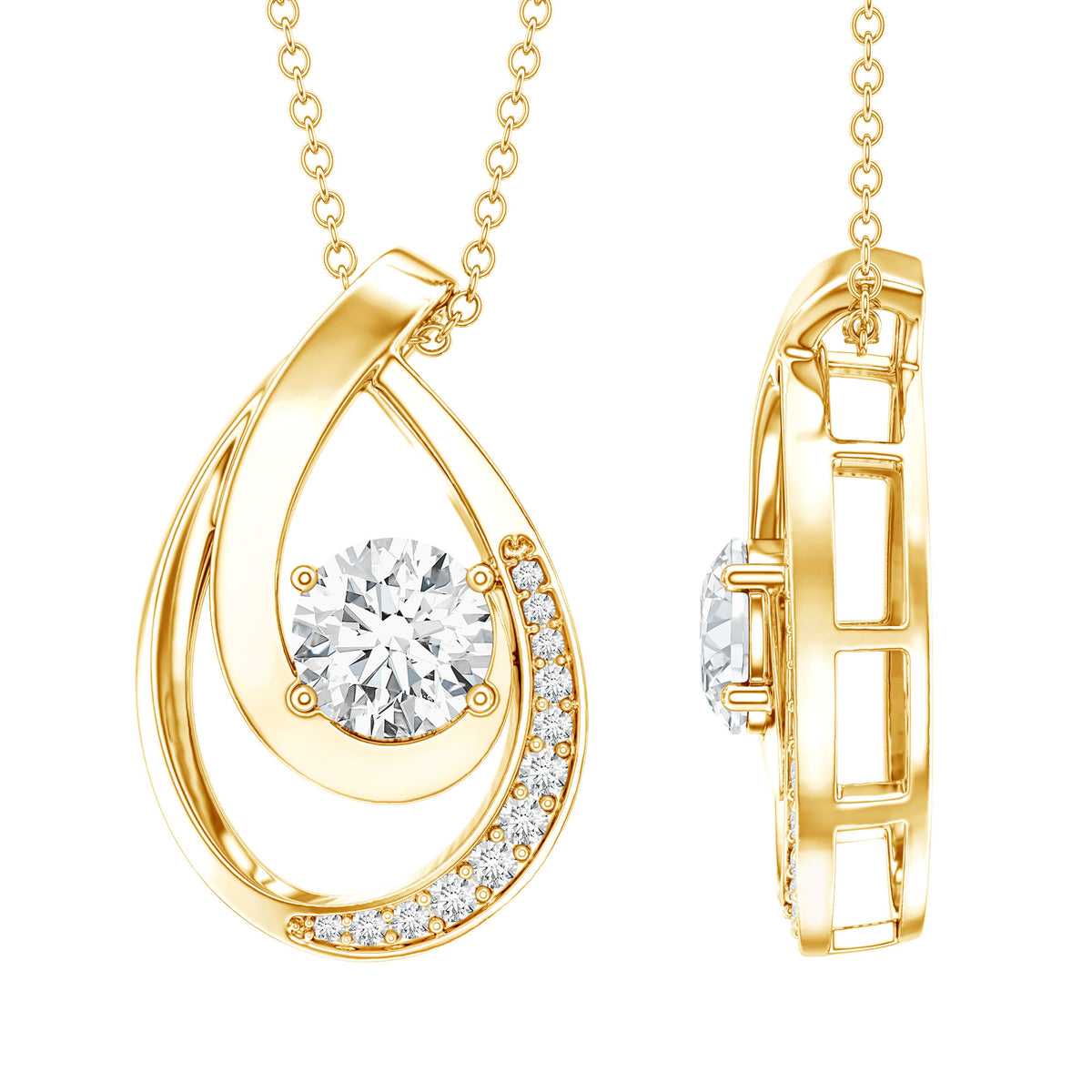 0.9 Carat Round Lab Grown Diamond Teardrop Necklace for Women Lab - ( EF-VS ) - Rosec Jewels