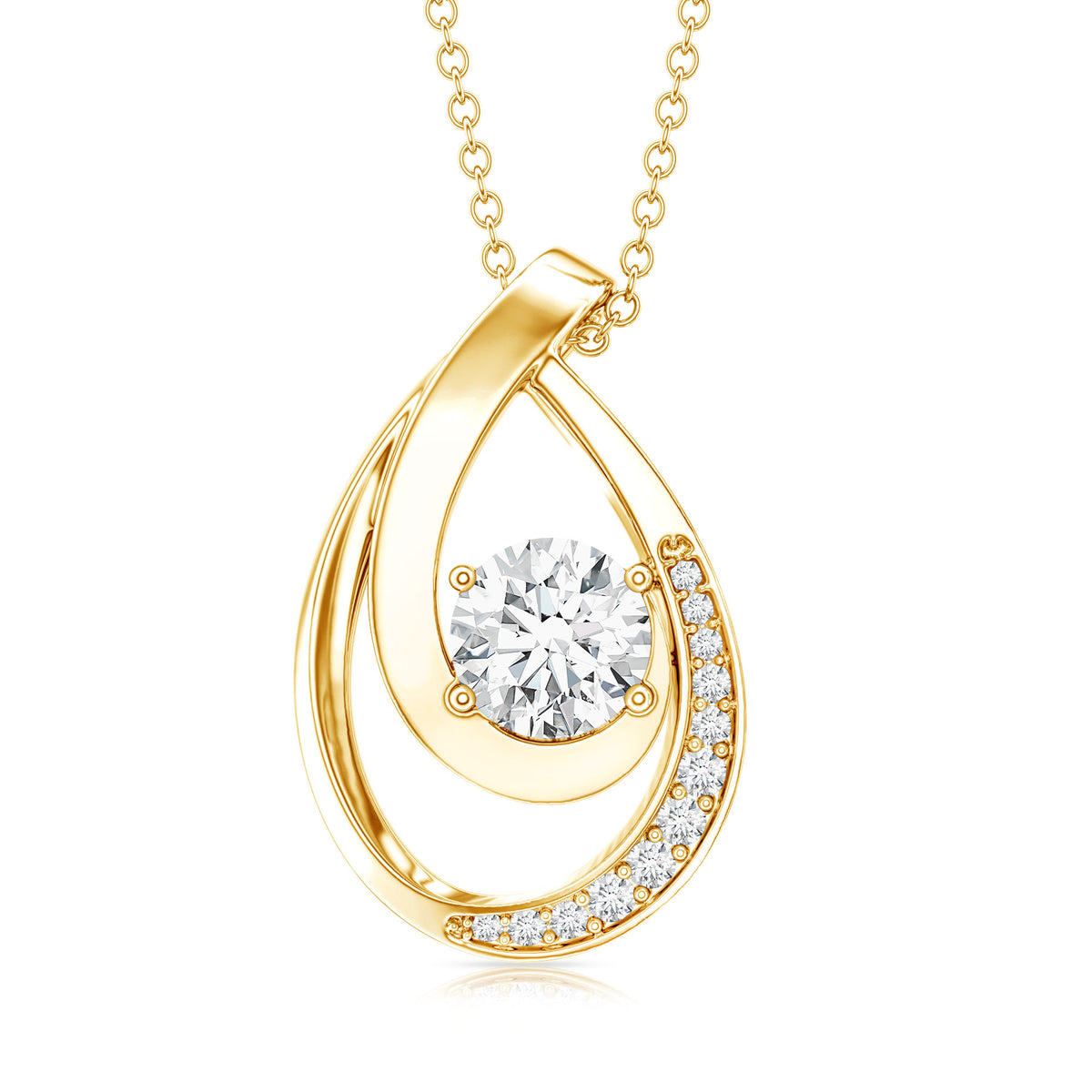 0.9 Carat Round Lab Grown Diamond Teardrop Necklace for Women Lab - ( EF-VS ) - Rosec Jewels