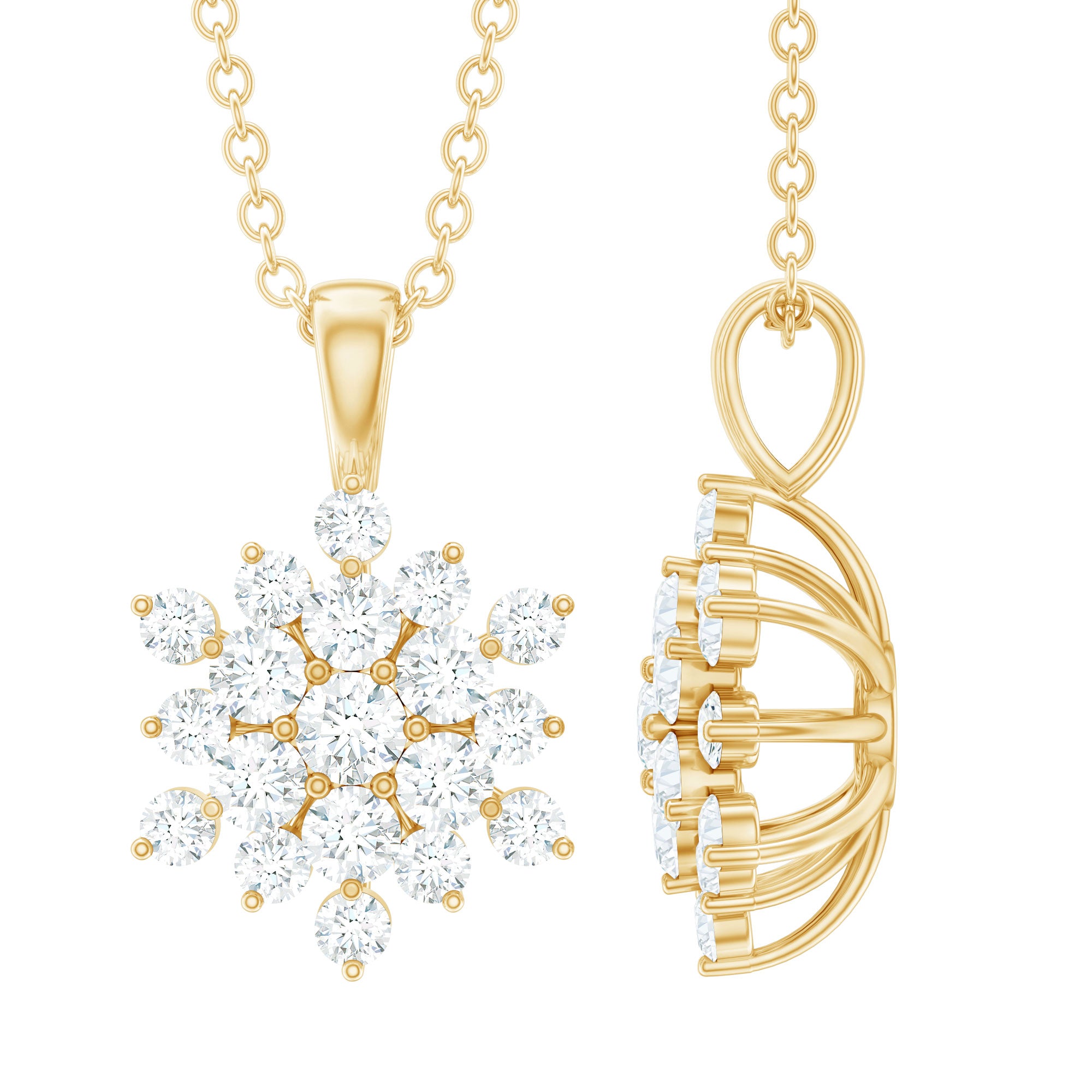 Rosec Jewels-Certified Lab Grown Diamond Snowflake Necklace For Women