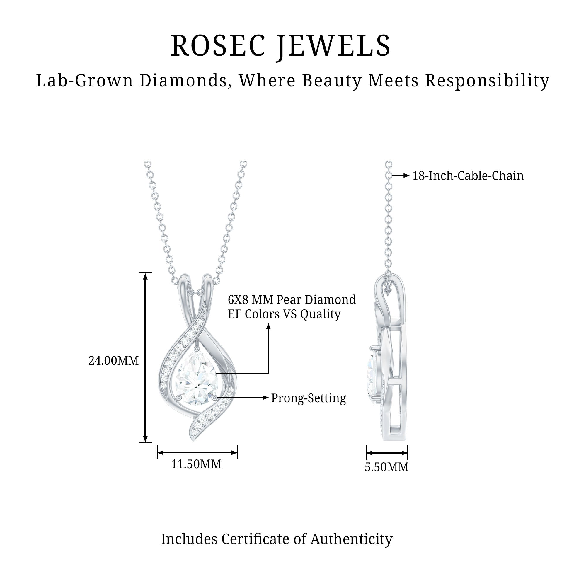 Rosec Jewels-Lab Grown Diamond Teardrop Bridal Wedding Necklace