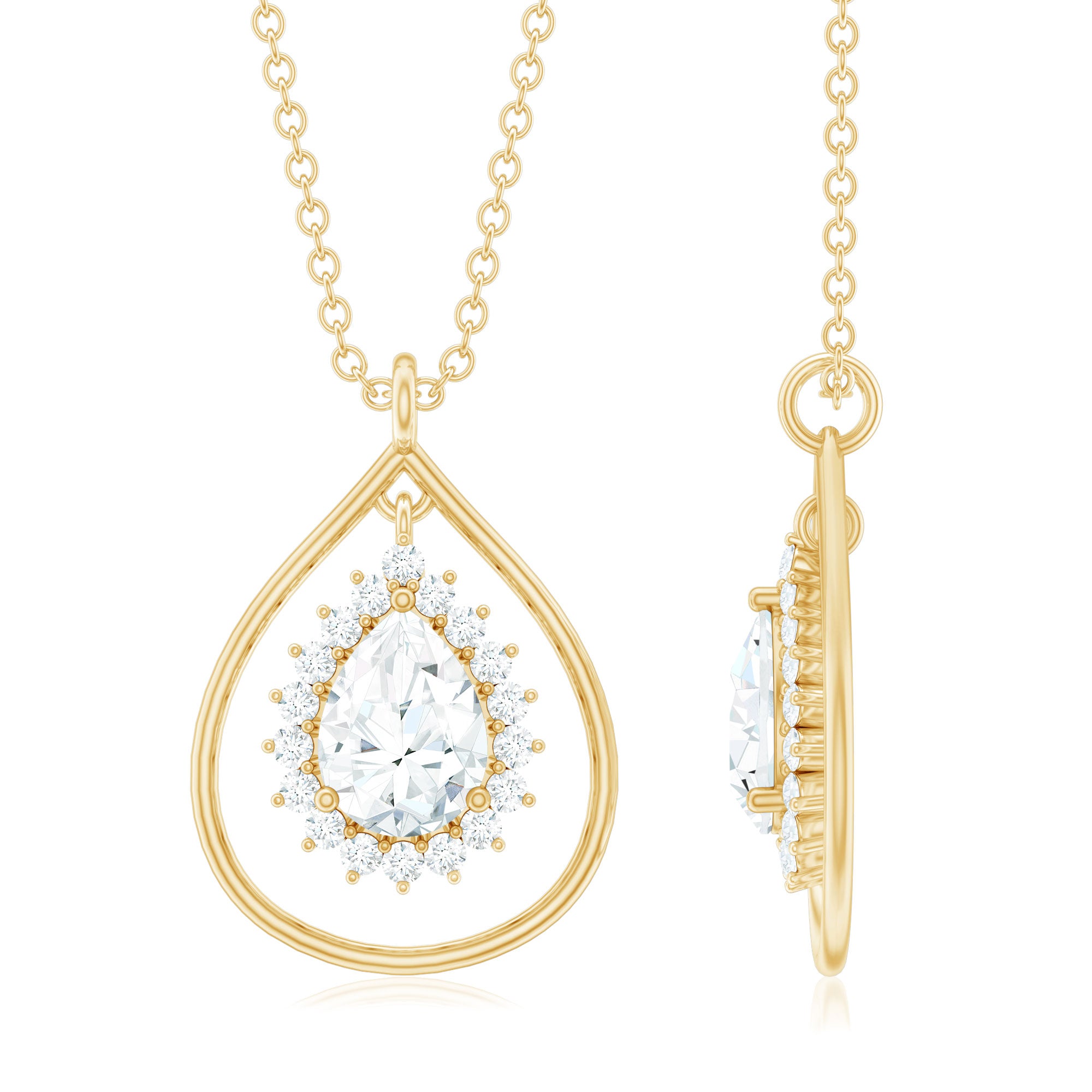 Pear Shape Lab Grown Diamond Teardrop Pendant Necklace Lab - ( EF-VS ) - Rosec Jewels