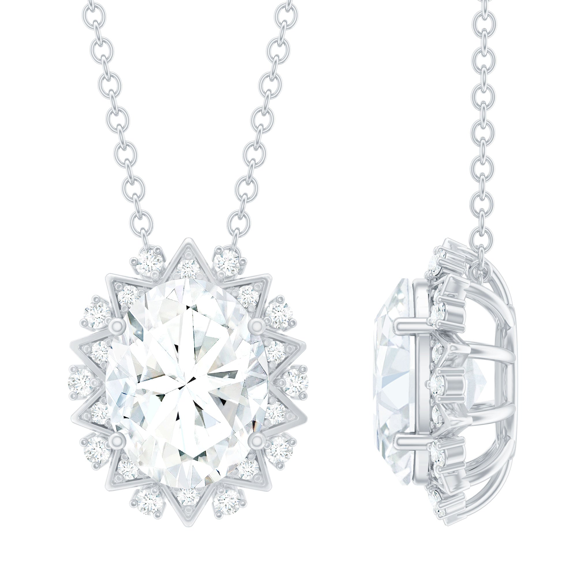 Oval Moissanite Cocktail Necklace For Women With Silver Chain