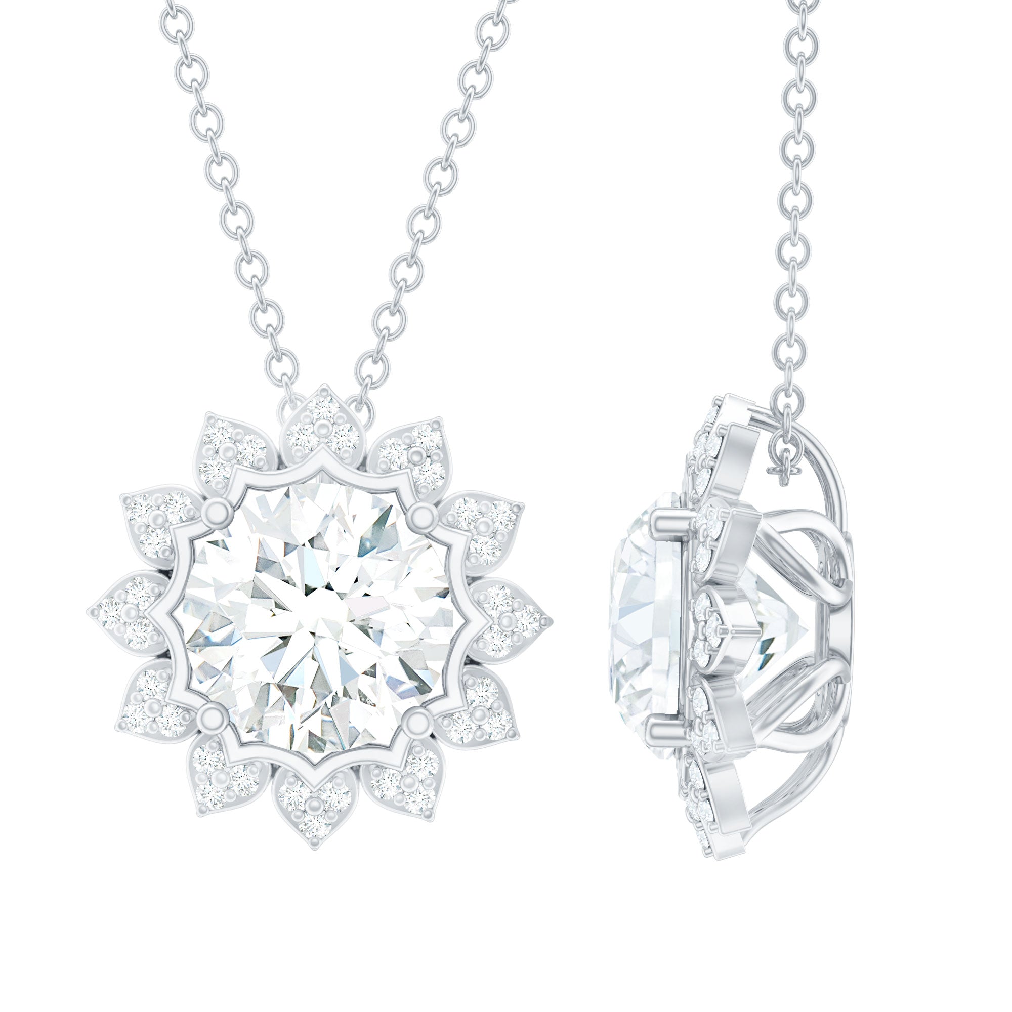 Certified 8 MM Moissanite Sunflower Pendant Necklace with Chain