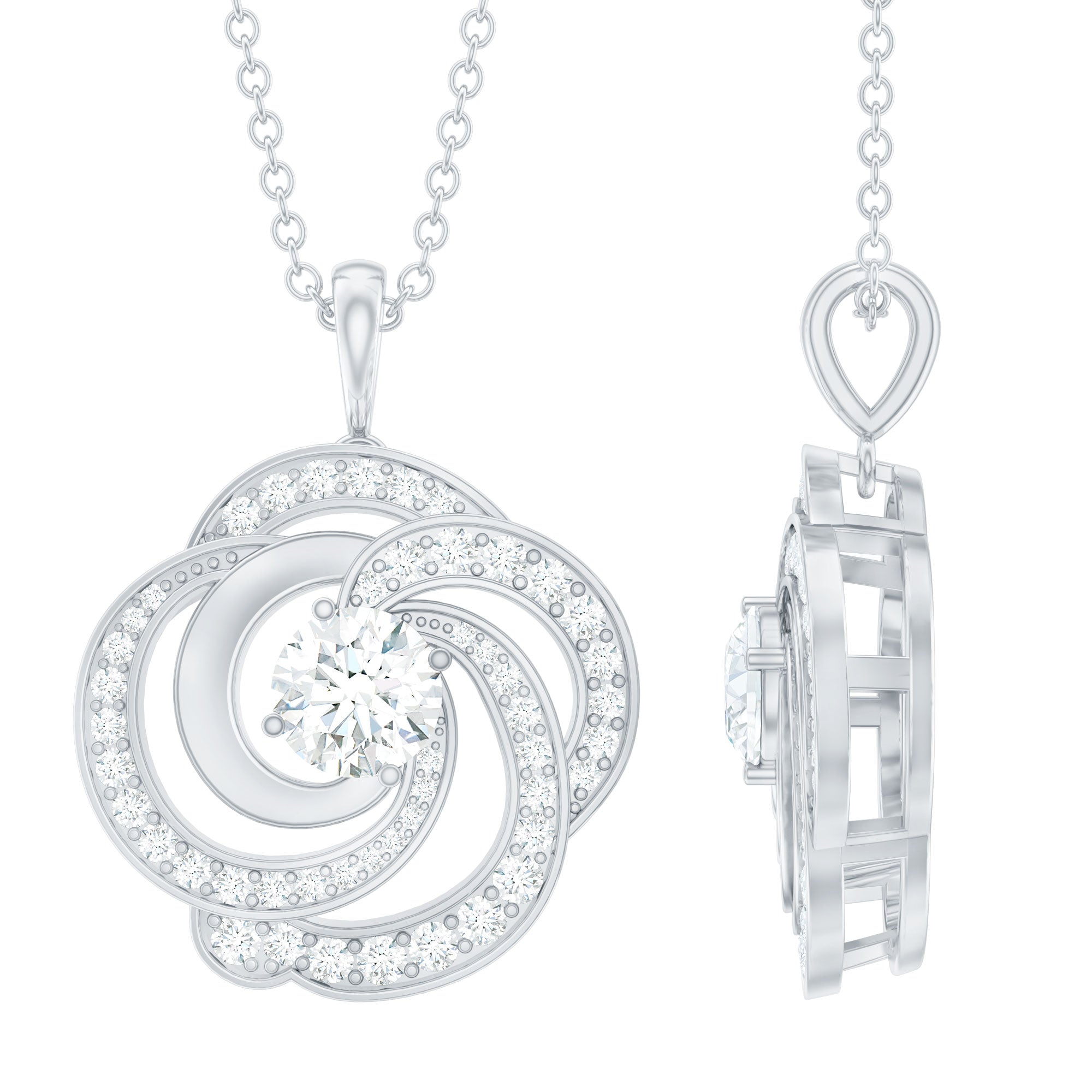 Certified Moissanite Floral Pendant Necklace with Silver Chain