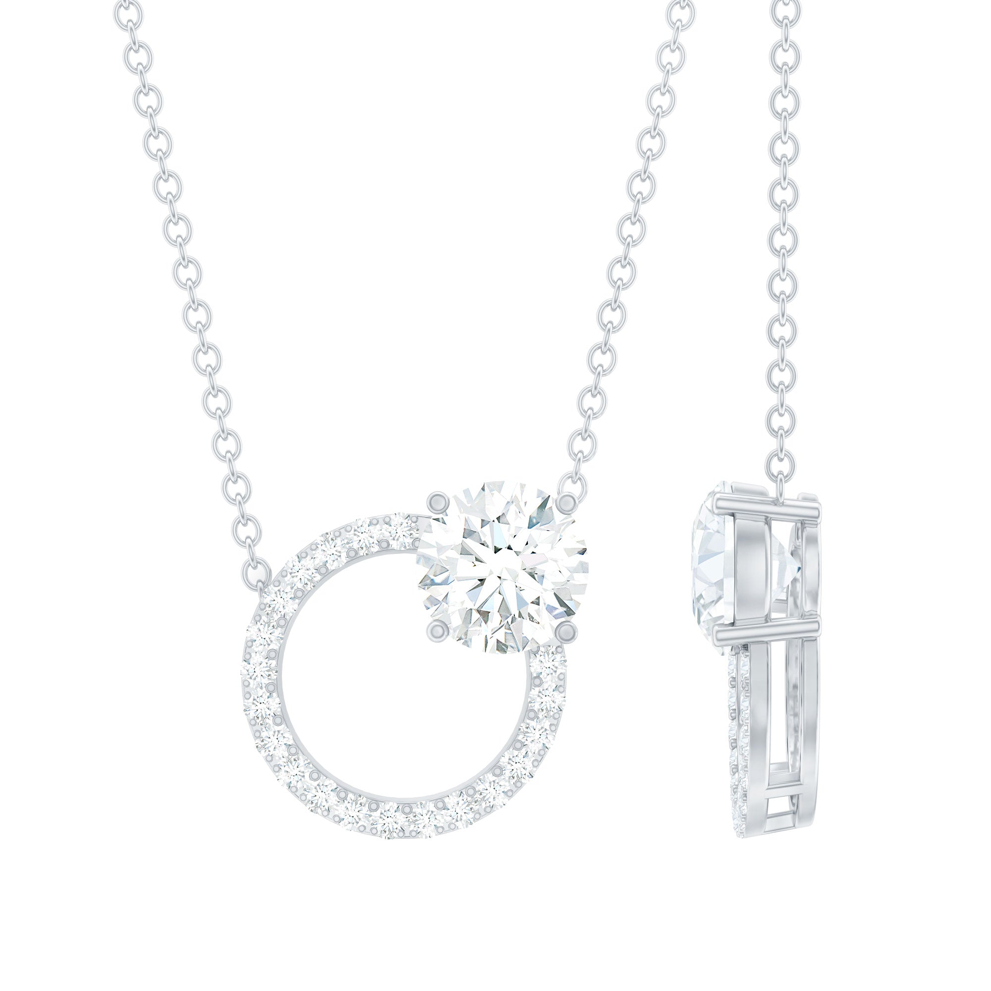 Certified 6 MM Round Moissanite Circle Necklace in Silver