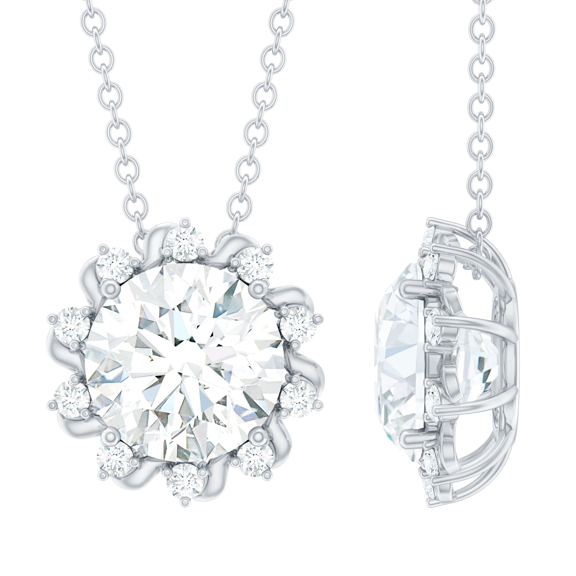 Certified 2 CT Round Moissanite Sunburst Pendant Necklace