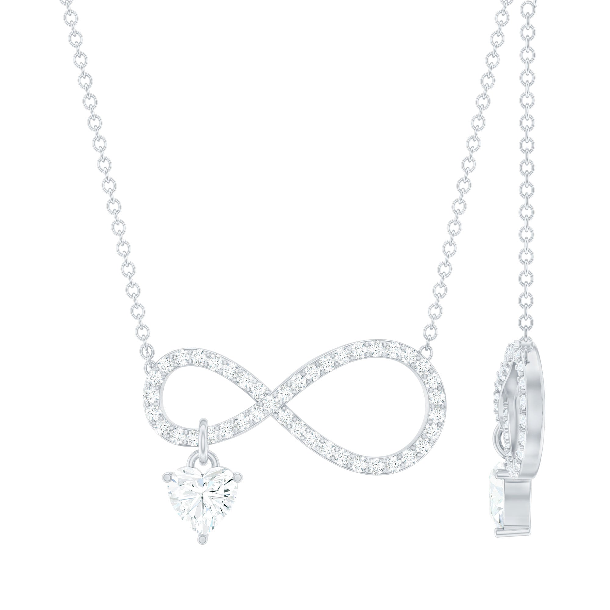 Certified Moissanite Infinity Necklace with Heart Charm