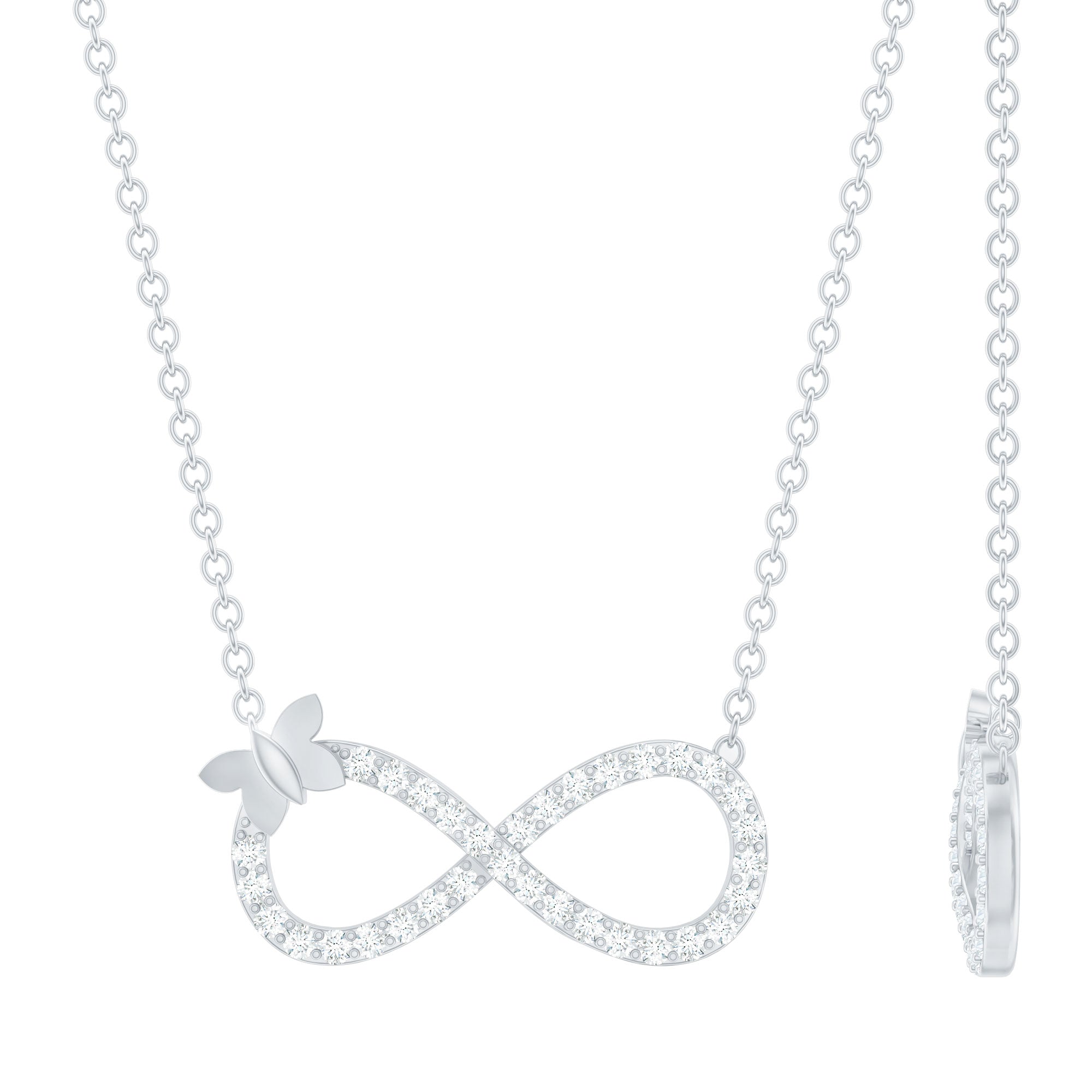 Certified Pave Set Moissanite Infinity Necklace with Butterfly