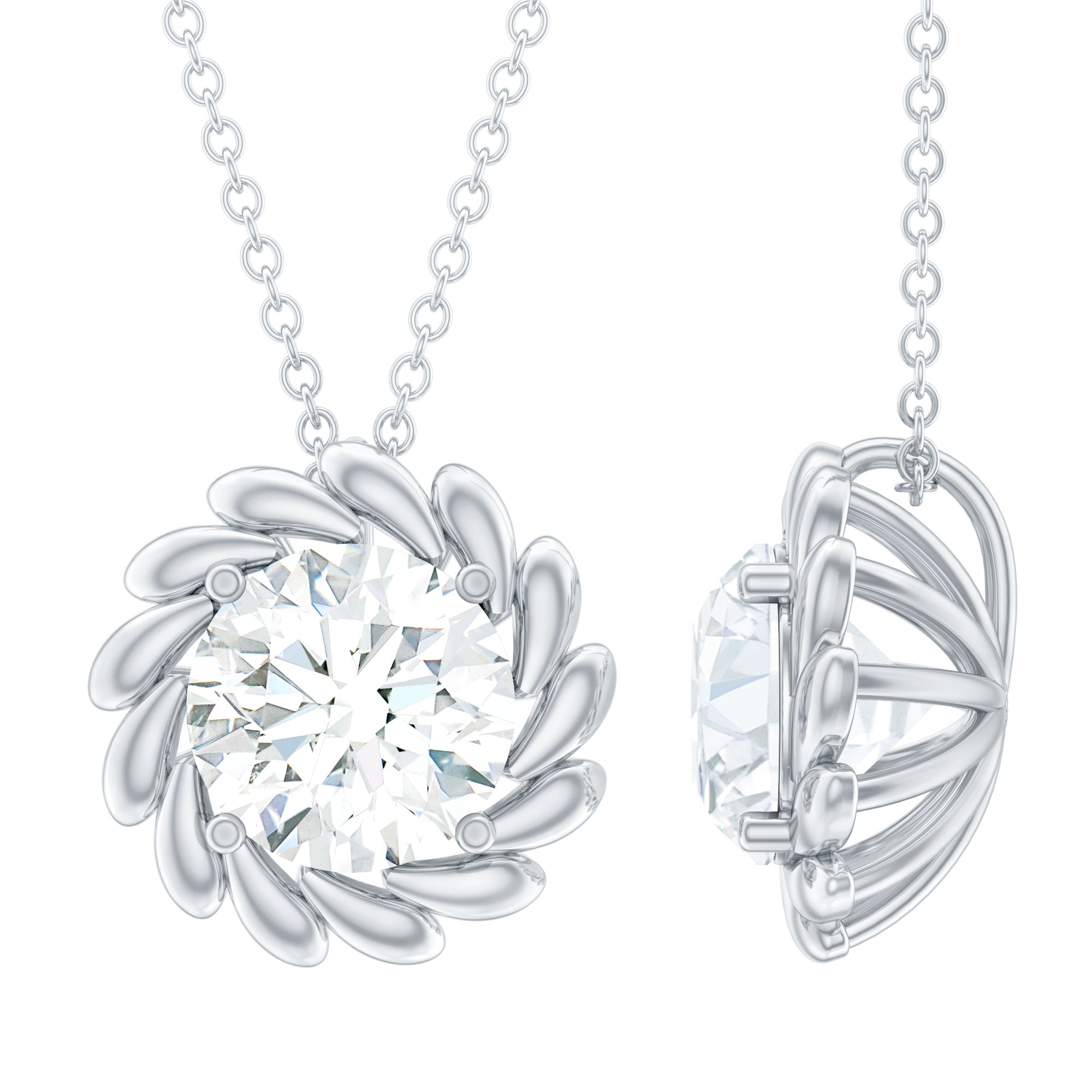 Certified 2 CT Moissanite Solitaire Necklace with Silver Chain