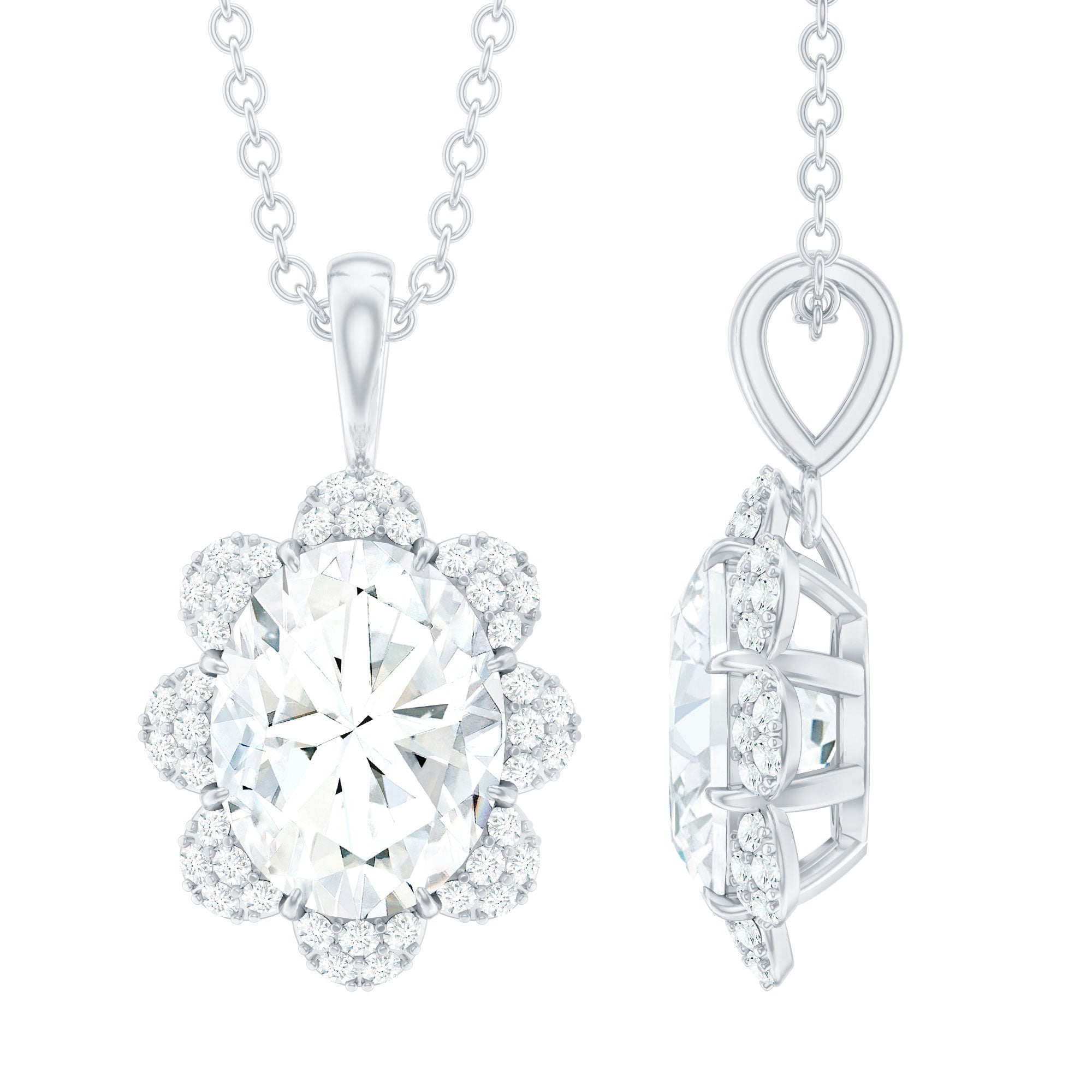 Flower Inspired Moissanite Oval Necklace with Chain