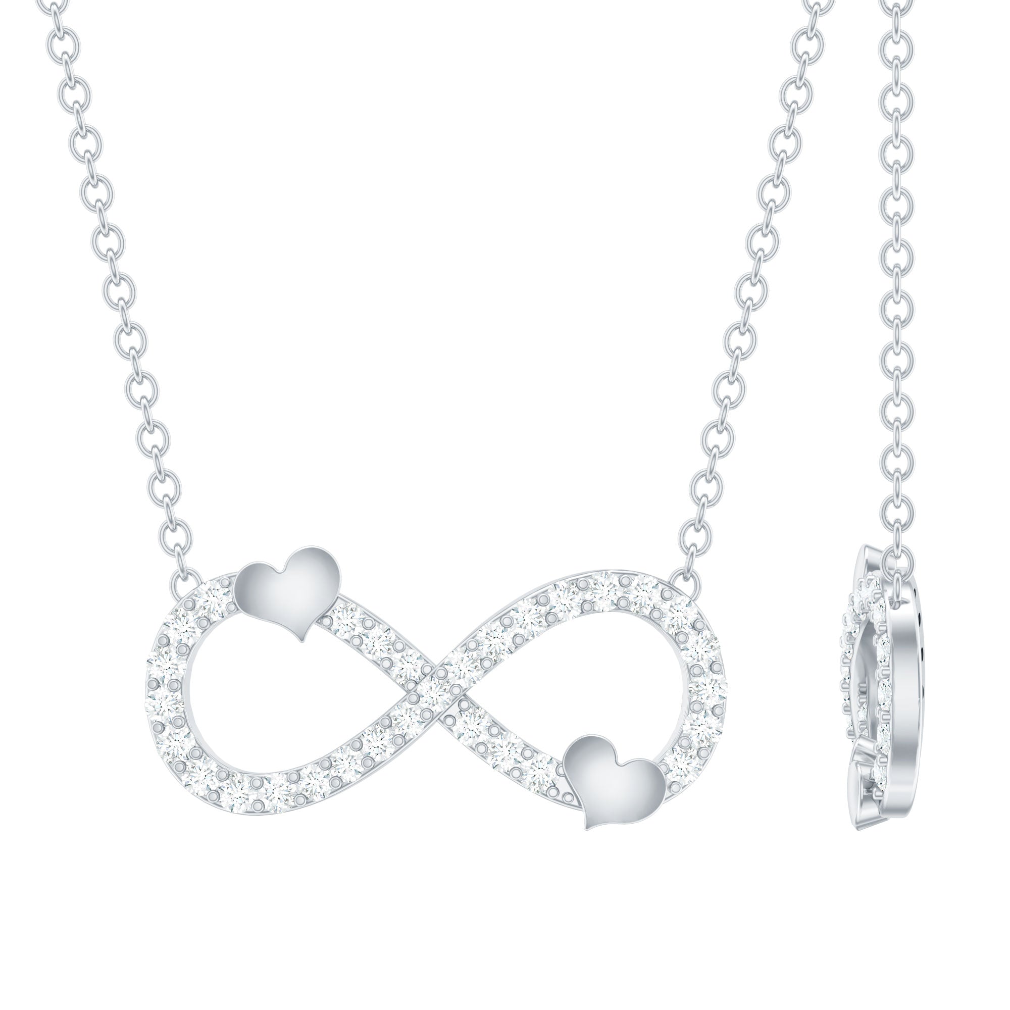 Certified Moissanite Infinity Heart Necklace in 14K Gold Plated Silver