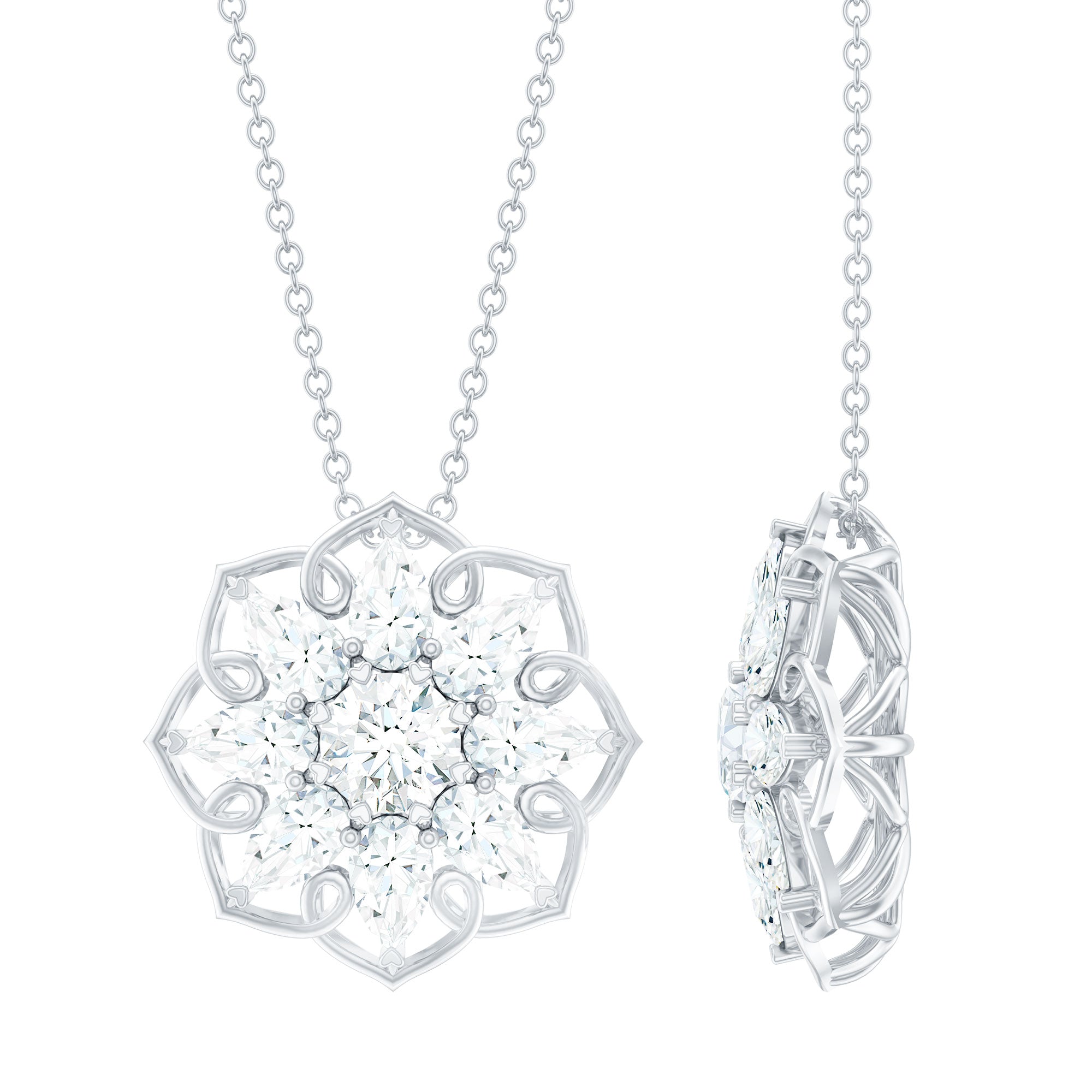 Certified Moissanite Flower Pendant Necklace with Chain