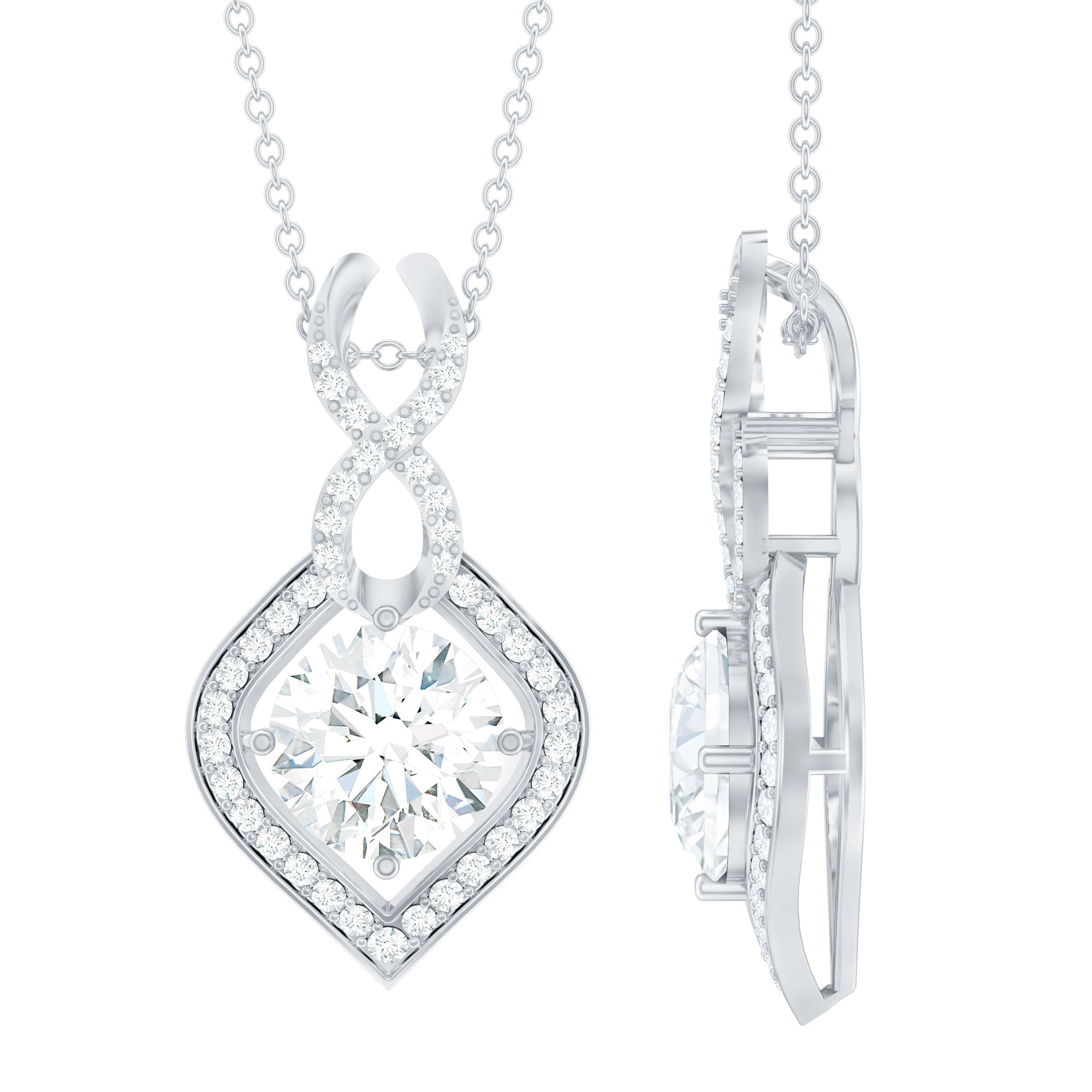 Round Cut 8 MM Moissanite Wedding Necklace for Bride with Silver Chain