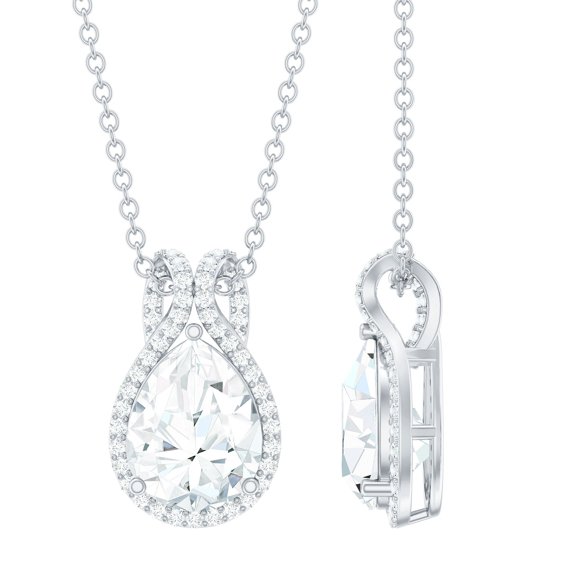 Certified 7X9MM Moissanite Teardrop Wedding Necklace for Women