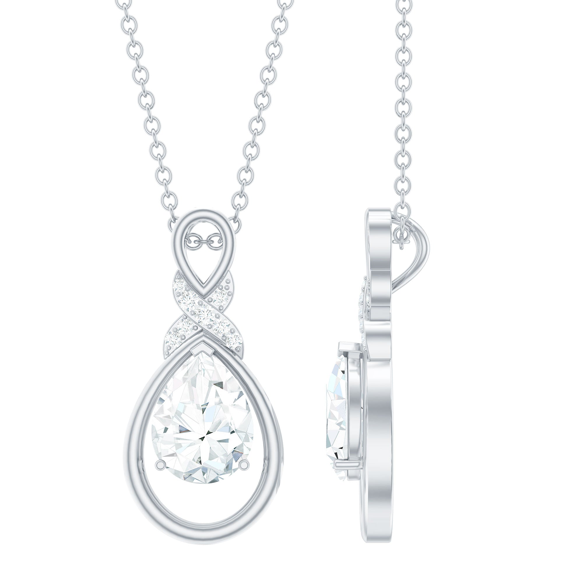 Certified Moissanite Bridal Pendant Necklace with Silver Chain