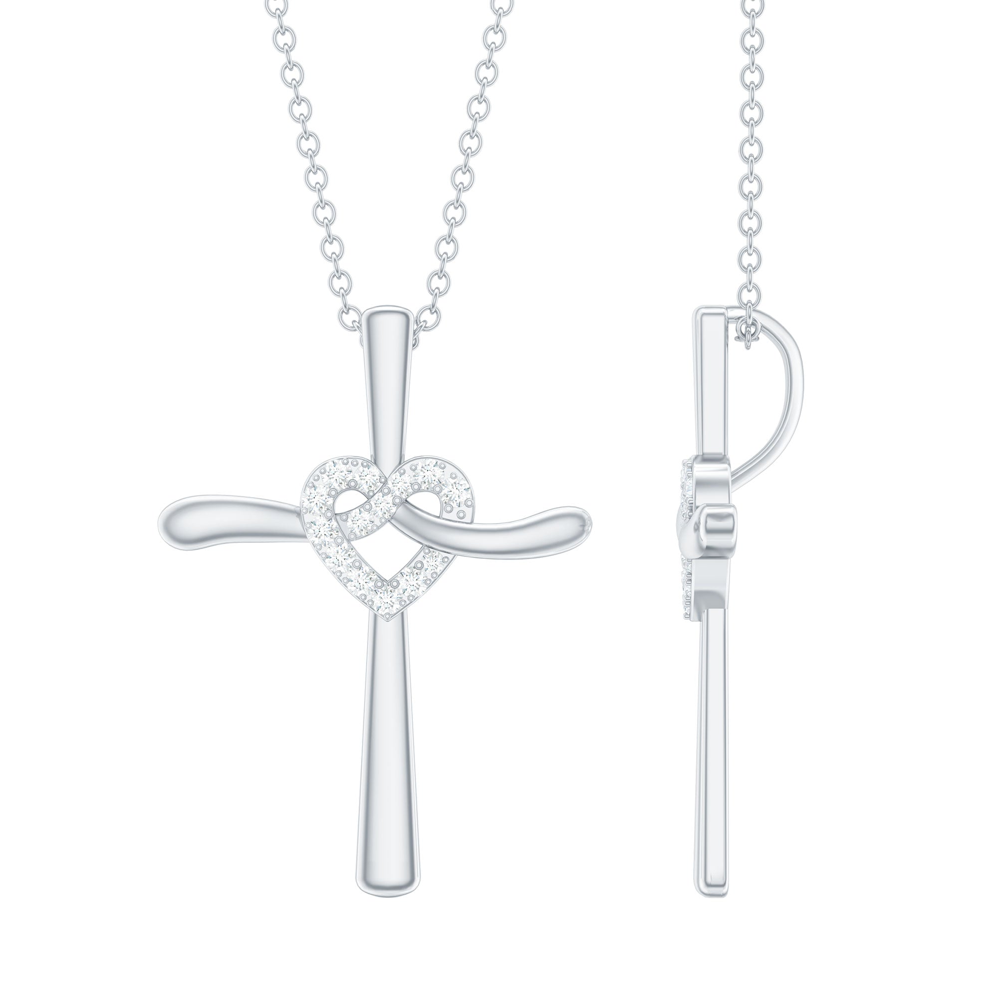 Certified Moissanite Cross Heart Pendant Necklace with Silver Chain