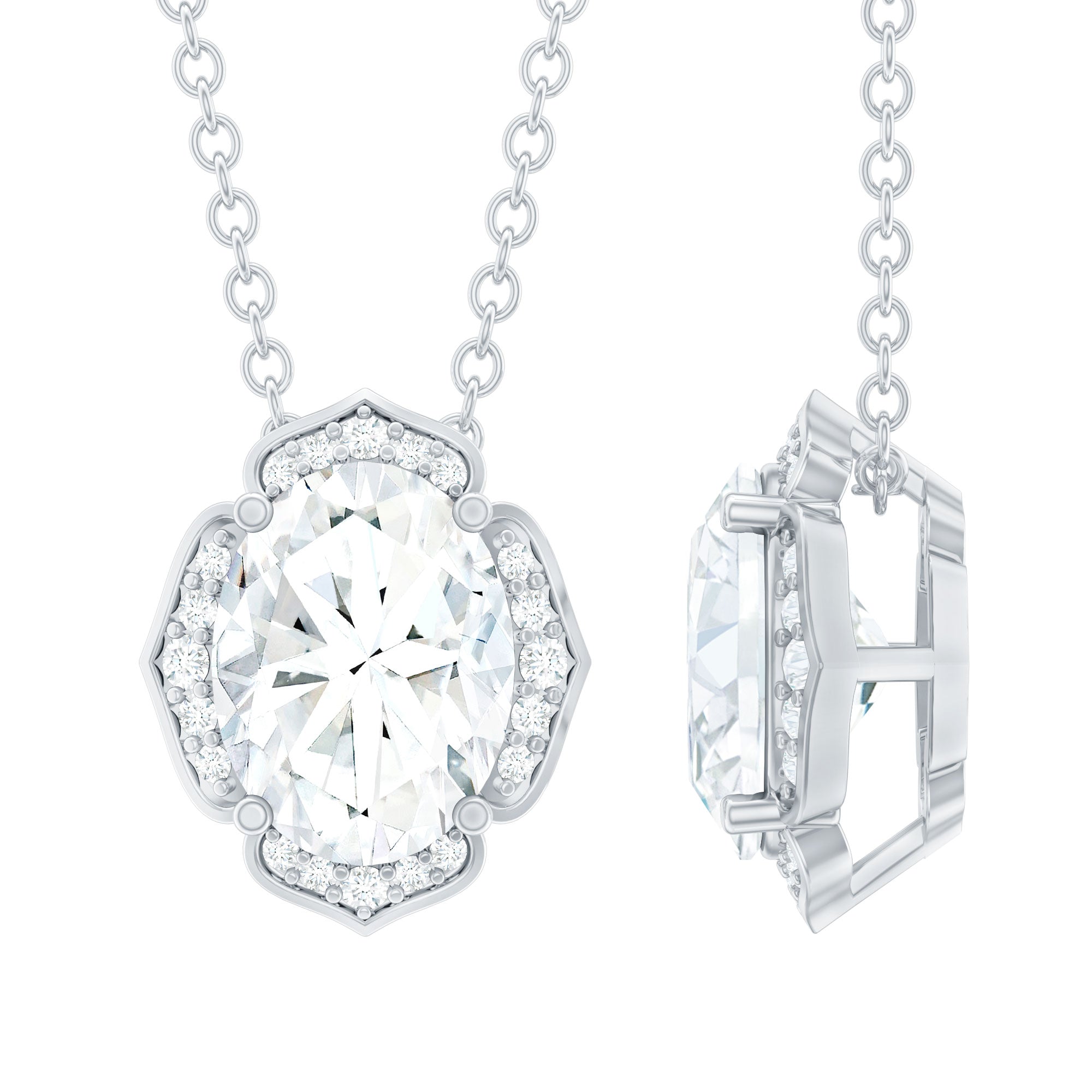 6X8 MM Moissanite Statement Necklace With Silver Chain