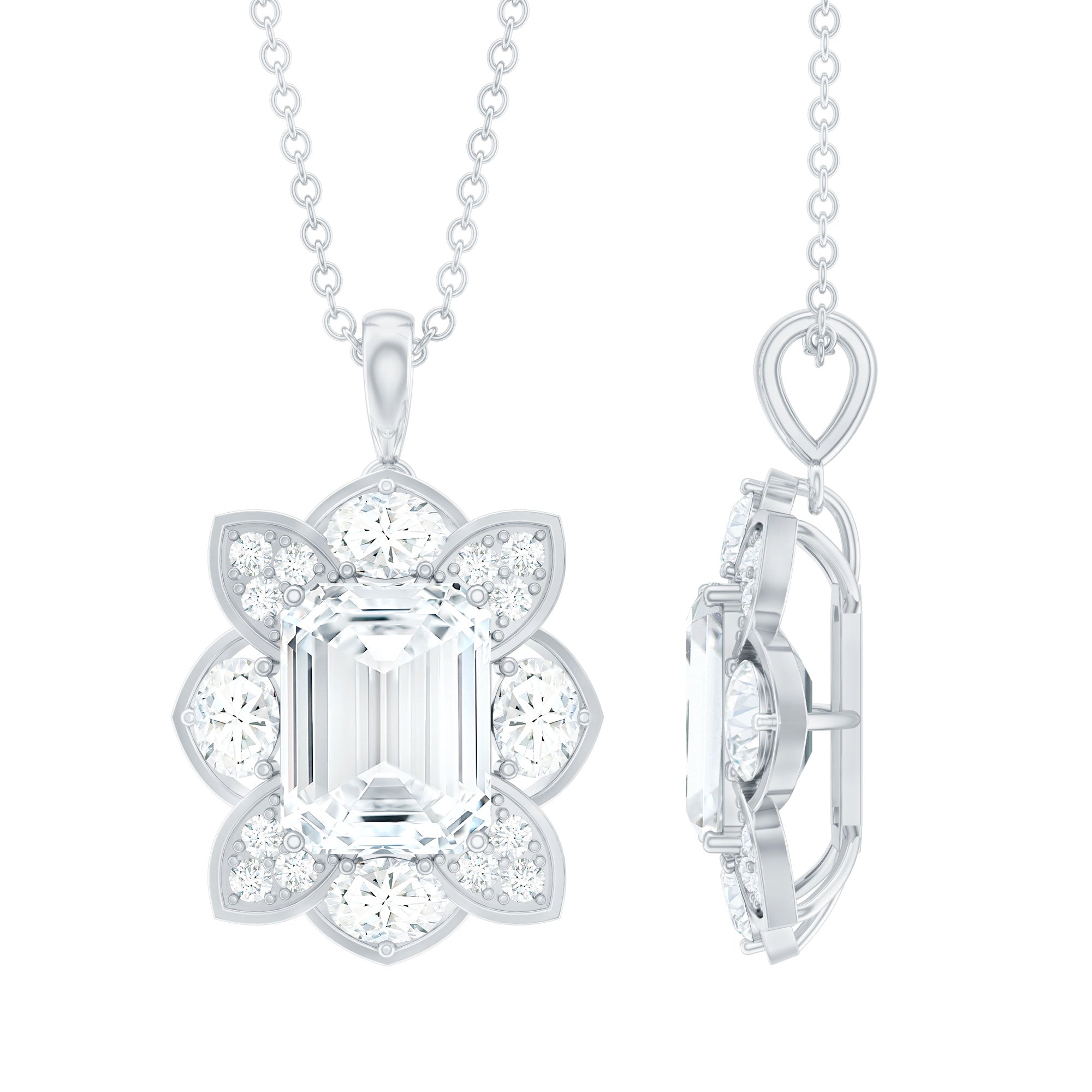 Certified Emerald Cut Moissanite Designer Wedding Necklace