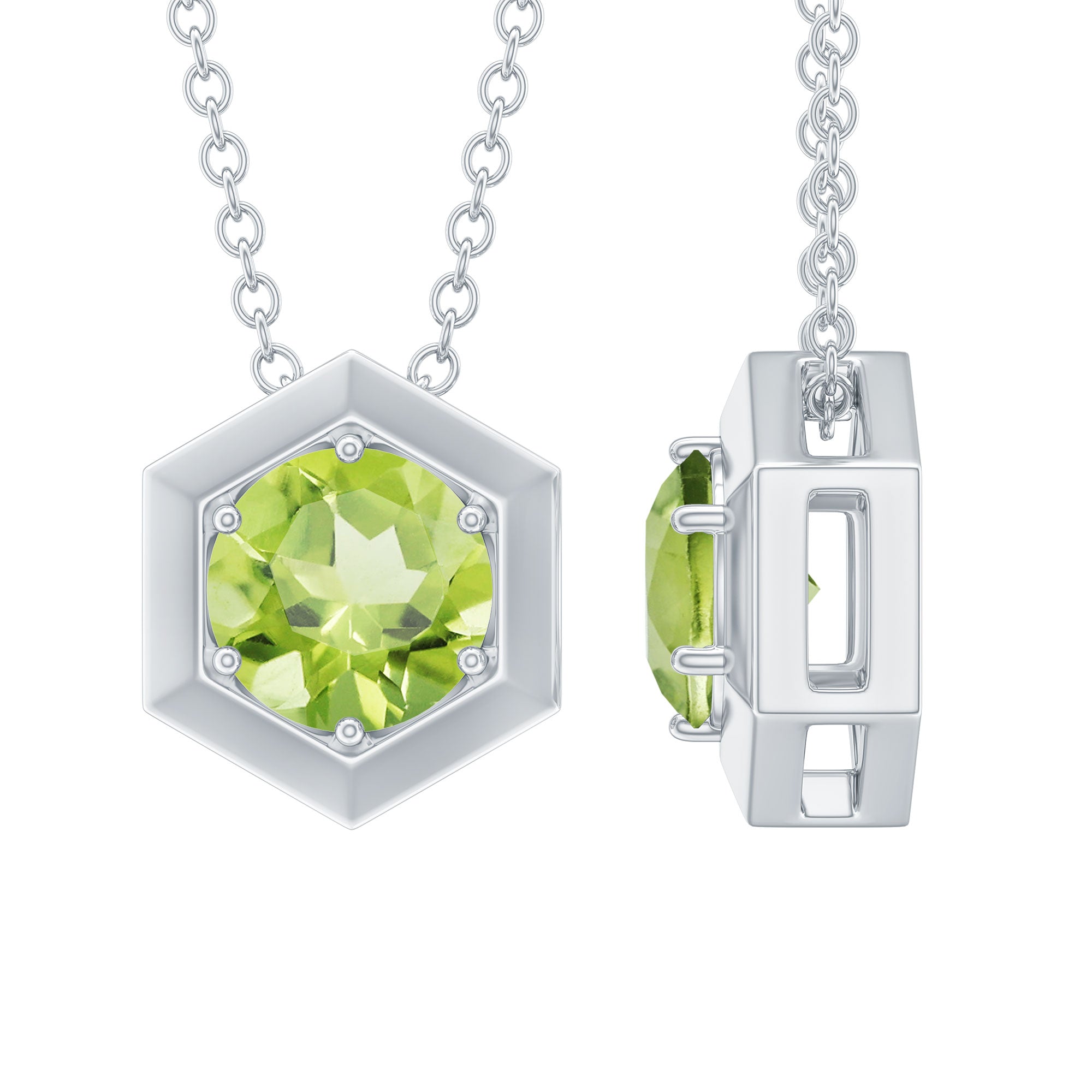 Hexagon Pendant with Solitaire Round Peridot Peridot - ( AAA ) - Quality - Rosec Jewels