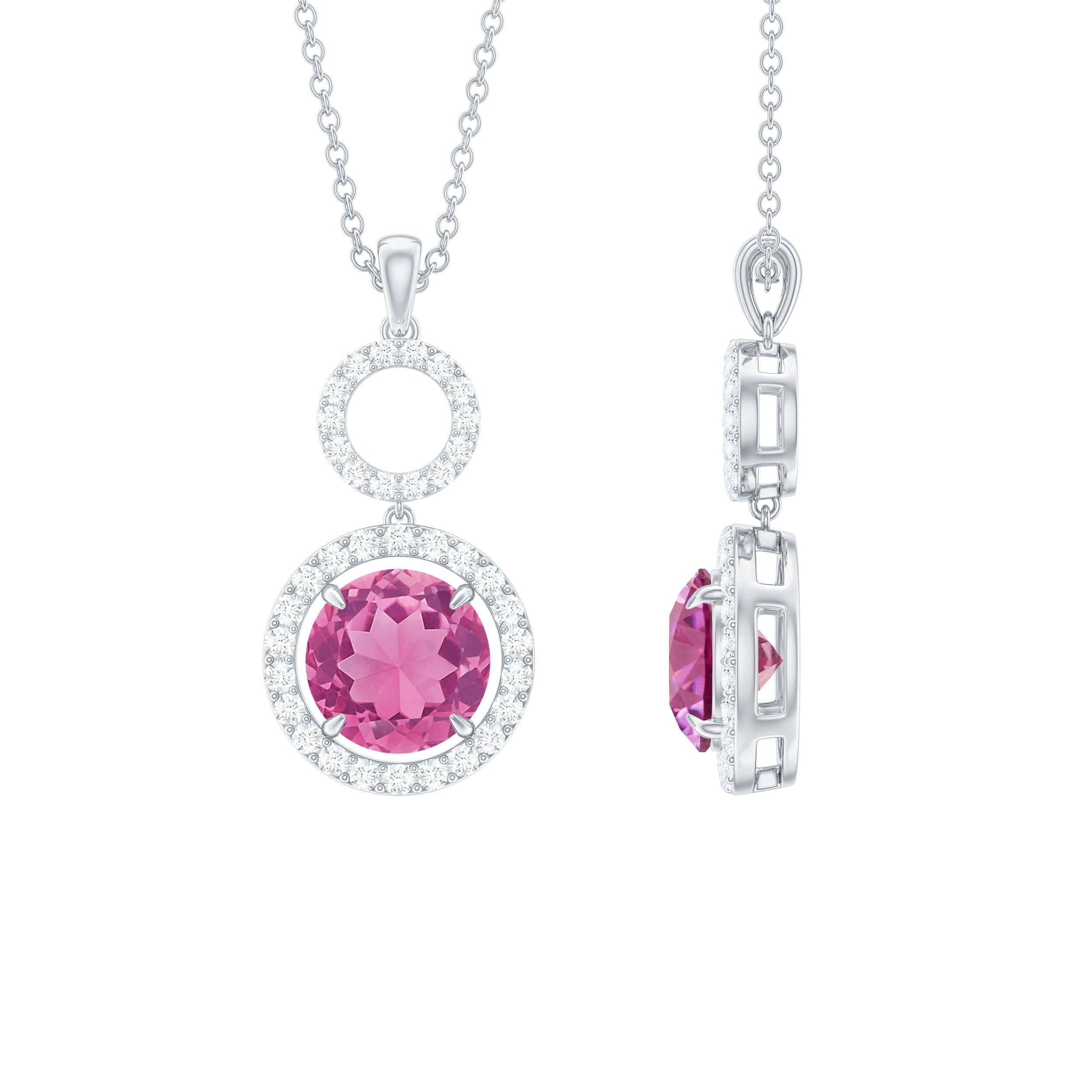 2.75 CT Pink Tourmaline and Moissanite Dangle Pendant Necklace Pink Tourmaline - ( AAA ) - Quality - Rosec Jewels