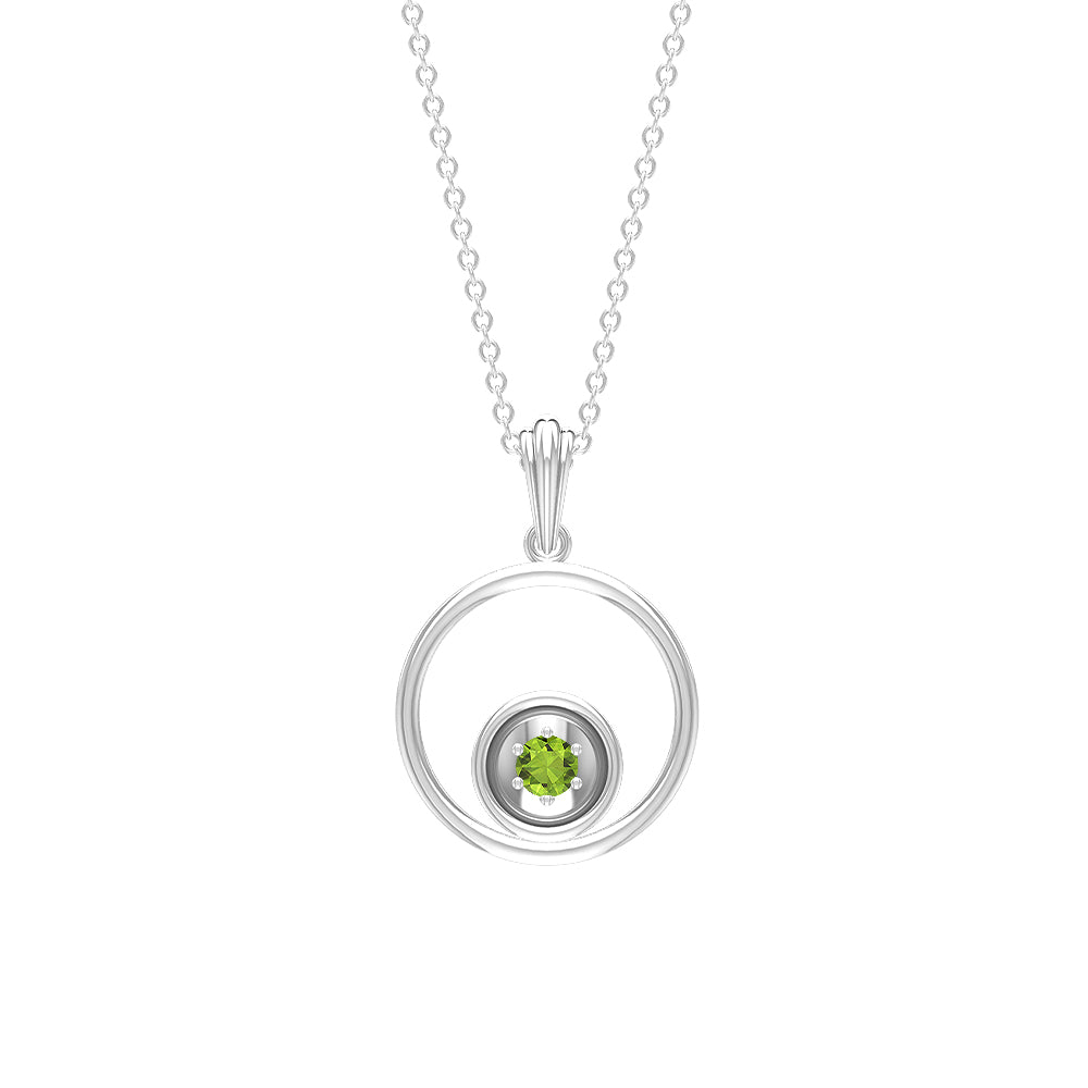 Open Circle Solitaire Peridot Pendant Necklace Peridot - ( AAA ) - Quality - Rosec Jewels