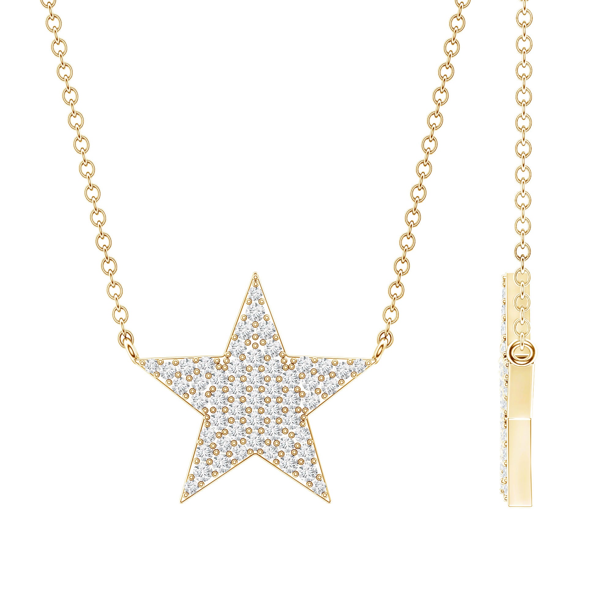 Diamond Star Pendant Necklace in Pave Setting Natural - ( HI-SI ) - Rosec Jewels