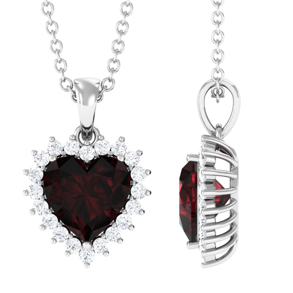 4.25 CT Garnet Heart Pendant Necklace with Moissanite Halo