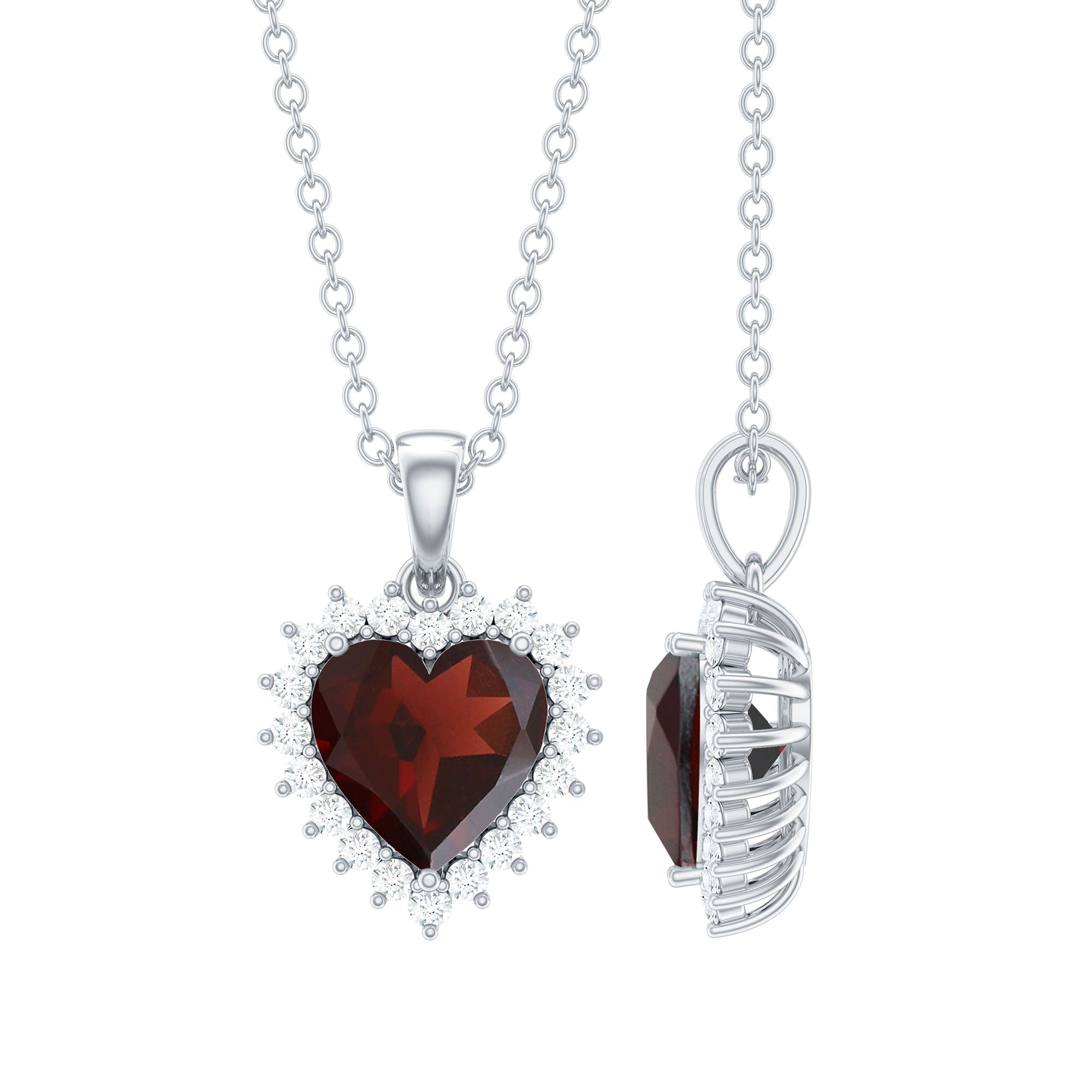 Real 8 MM Garnet Heart Pendant Necklace With Silver Chain