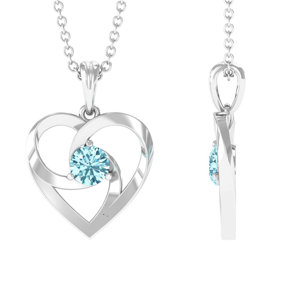 4 MM March Birthstone Aquamarine Solitaire Heart Knot Necklace