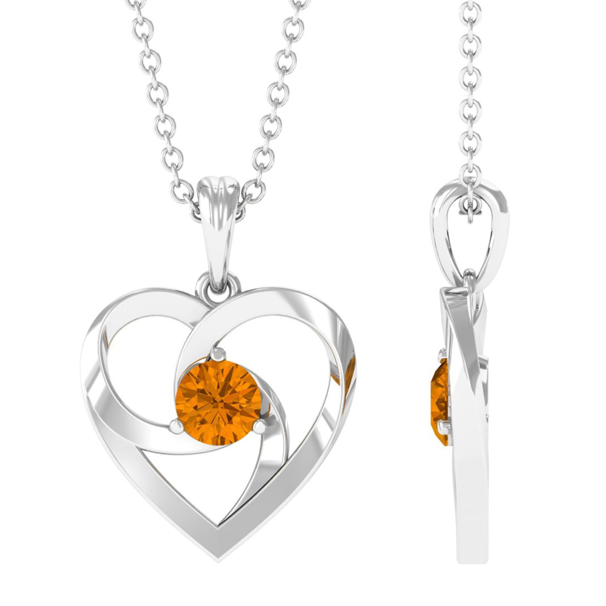 1/4 CT Round Citrine Gold Heart Pendant Necklace Citrine - ( AAA ) - Quality - Rosec Jewels