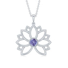 Bezel Set Tanzanite Lotus Flower Pendant Necklace AAA - Rosec Jewels