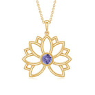 Bezel Set Tanzanite Lotus Flower Pendant Necklace AAA - Rosec Jewels