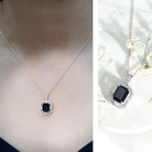 Vintage Inspired 3.4 Carat Emerald Cut Synthetic Black Diamond Pendant Necklace AAAA ( Synthetic ) - Rosec Jewels