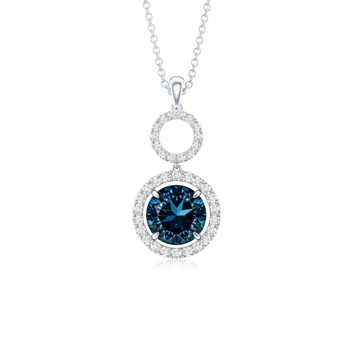 2 Carat London Blue Topaz and Diamond Halo Dangle Pendant AAA - Rosec Jewels