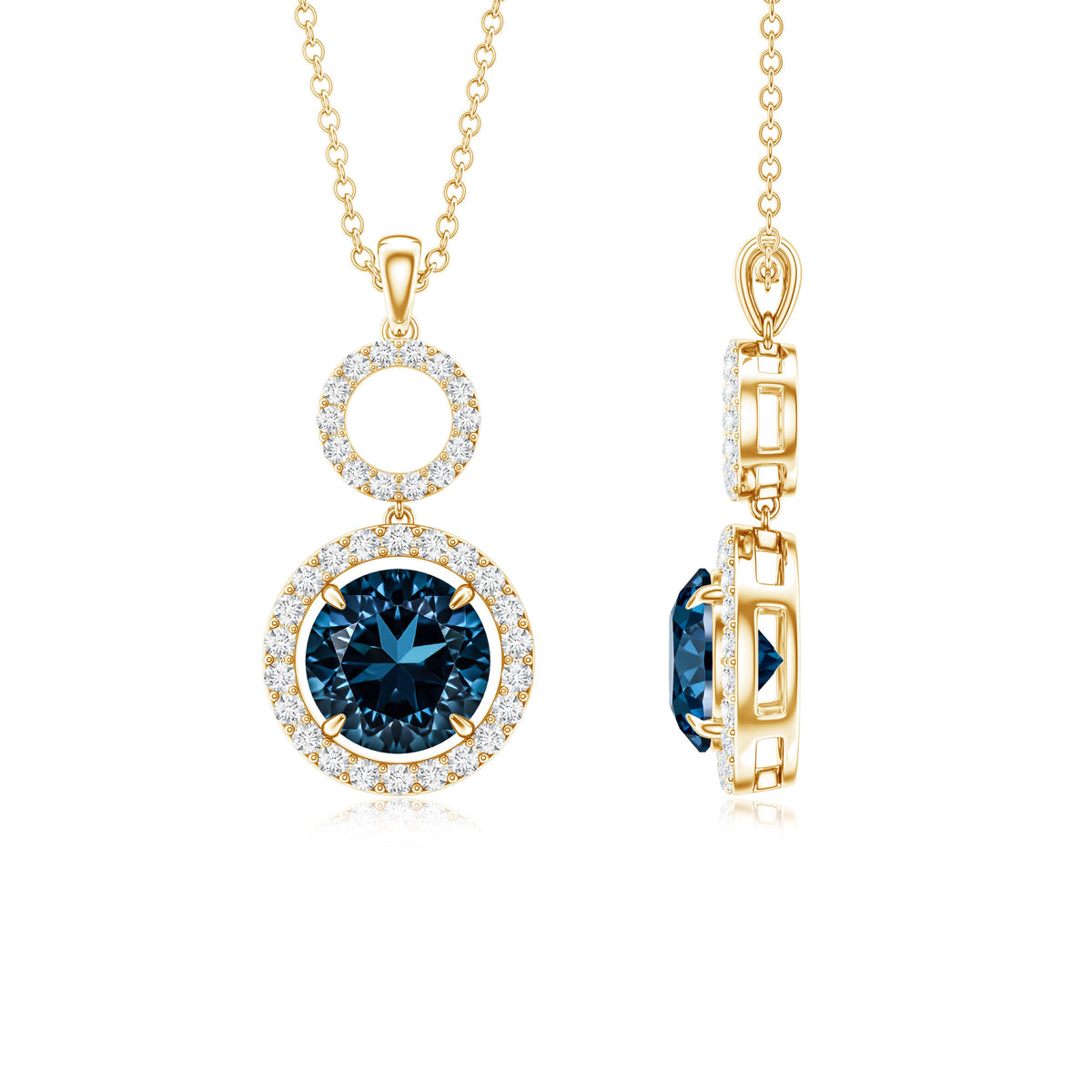 2 Carat London Blue Topaz and Diamond Halo Dangle Pendant AAA - Rosec Jewels