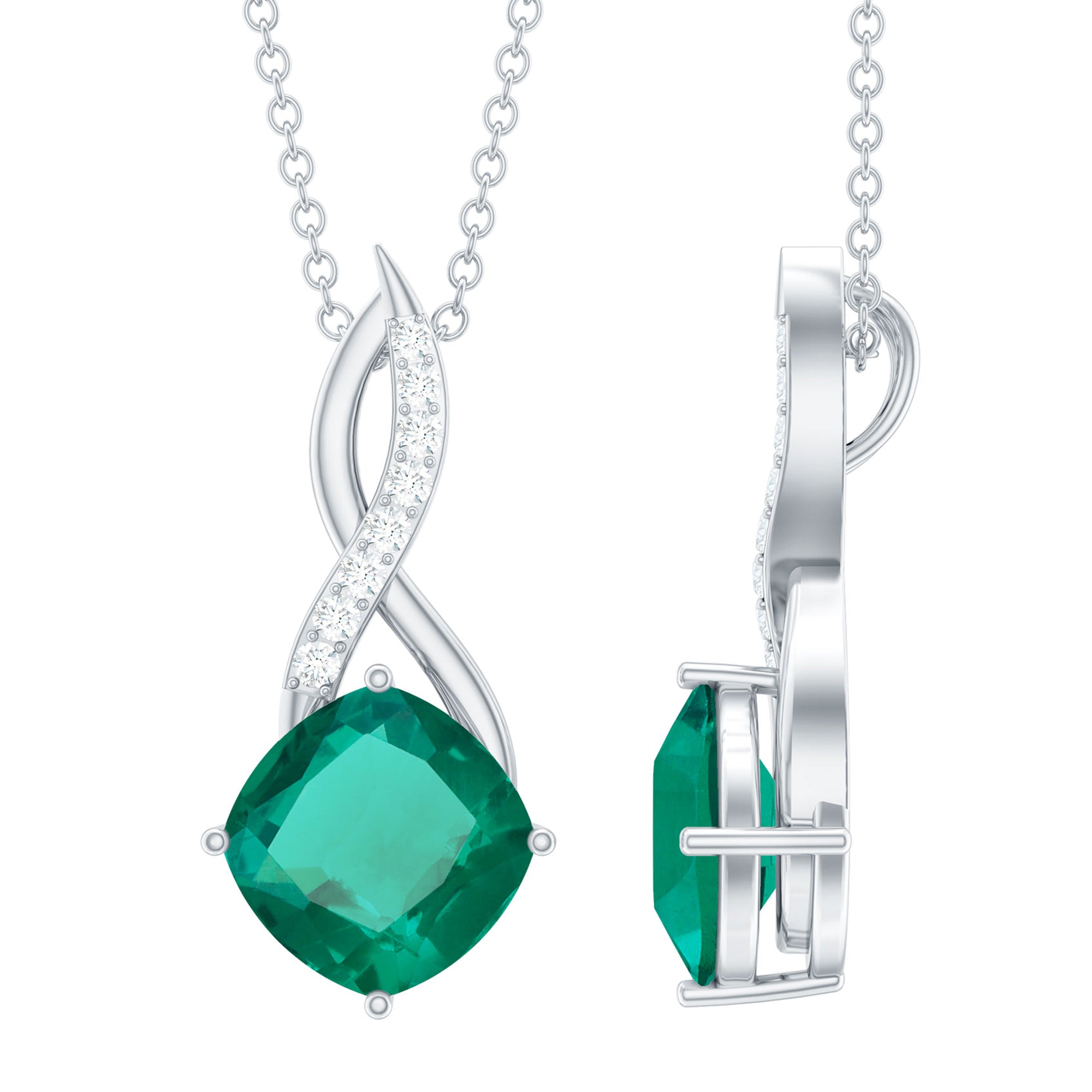 Rosec Jewels-Certified Lab Grown Emerald Diamond Necklace with Infinity Knot